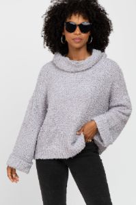Grey Cowl Neck Cuff Sleeve Soft Knit Sweater sold by Pinkblush