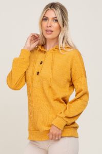 Yellow Ribbed Button Front Hoodie sold by Pinkblush