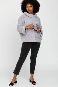 Grey Cowl Neck Cuff Sleeve Soft Knit Sweater sold by Pinkblush