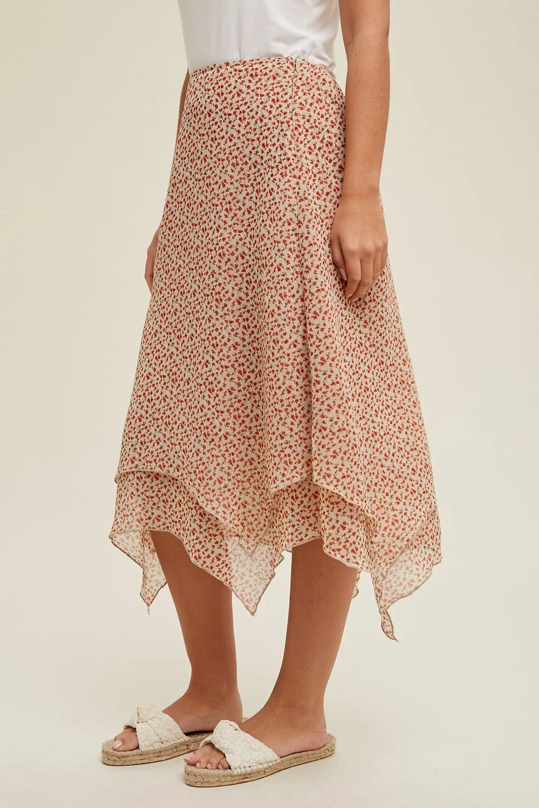 Taupe Red Floral Handkerchief Midi Skirt sold by Pinkblush product image thumbnail 5