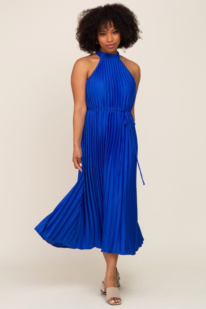 Royal Blue Pleated Halter Dress sold by Pinkblush product image thumbnail 4