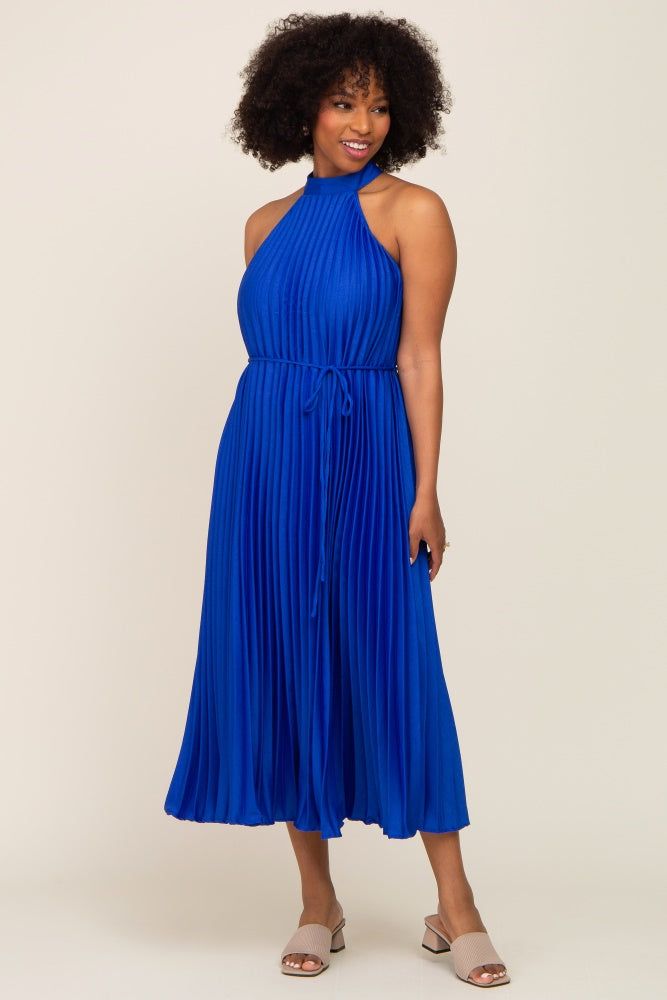 Royal Blue Pleated Halter Dress sold by Pinkblush