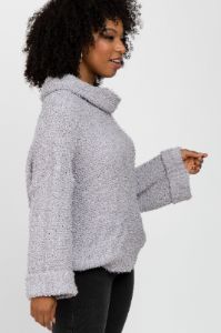 Grey Cowl Neck Cuff Sleeve Soft Knit Sweater sold by Pinkblush