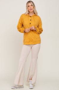 Yellow Ribbed Button Front Hoodie sold by Pinkblush