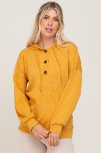 Yellow Ribbed Button Front Hoodie sold by Pinkblush