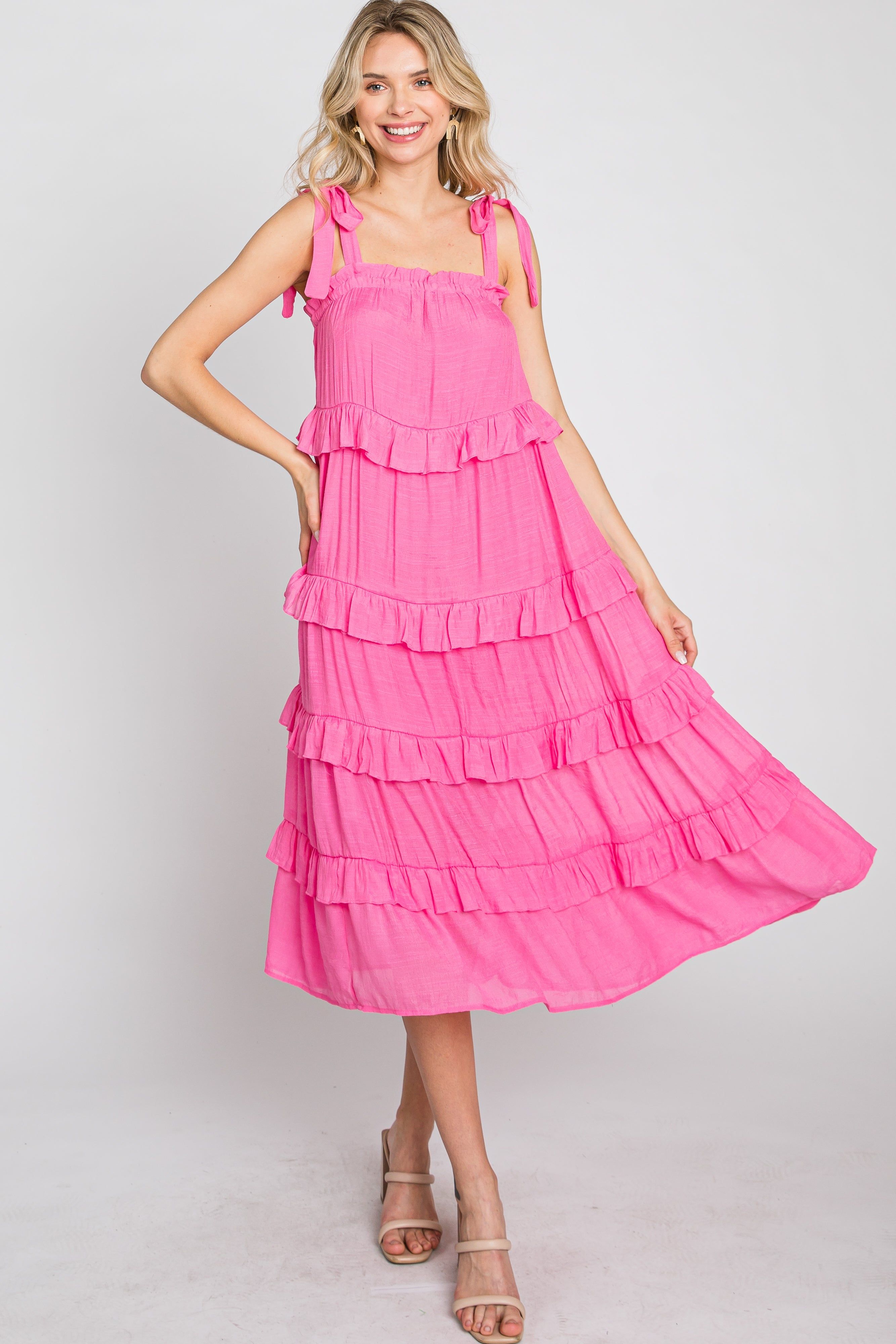 Fuchsia Ruffle Tiered Midi Dress sold by Pinkblush product image thumbnail 3
