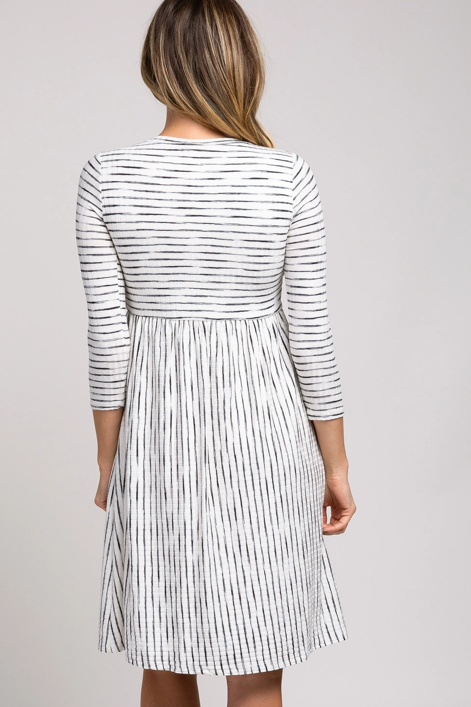 Ivory Ribbed Striped Pleated Midi Dress sold by Pinkblush product image thumbnail 4