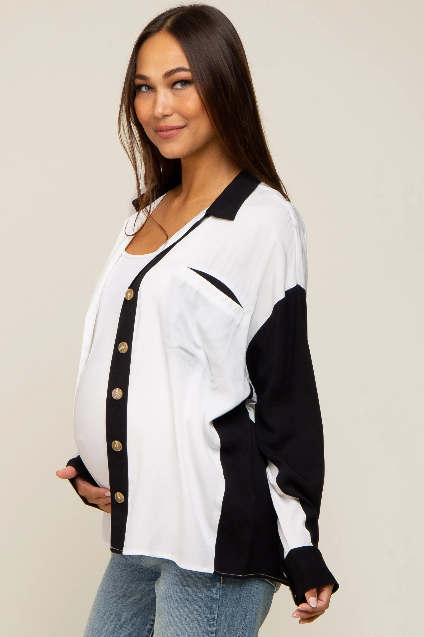 White Colorblock Oversized Maternity Blouse sold by Pinkblush product image thumbnail 2