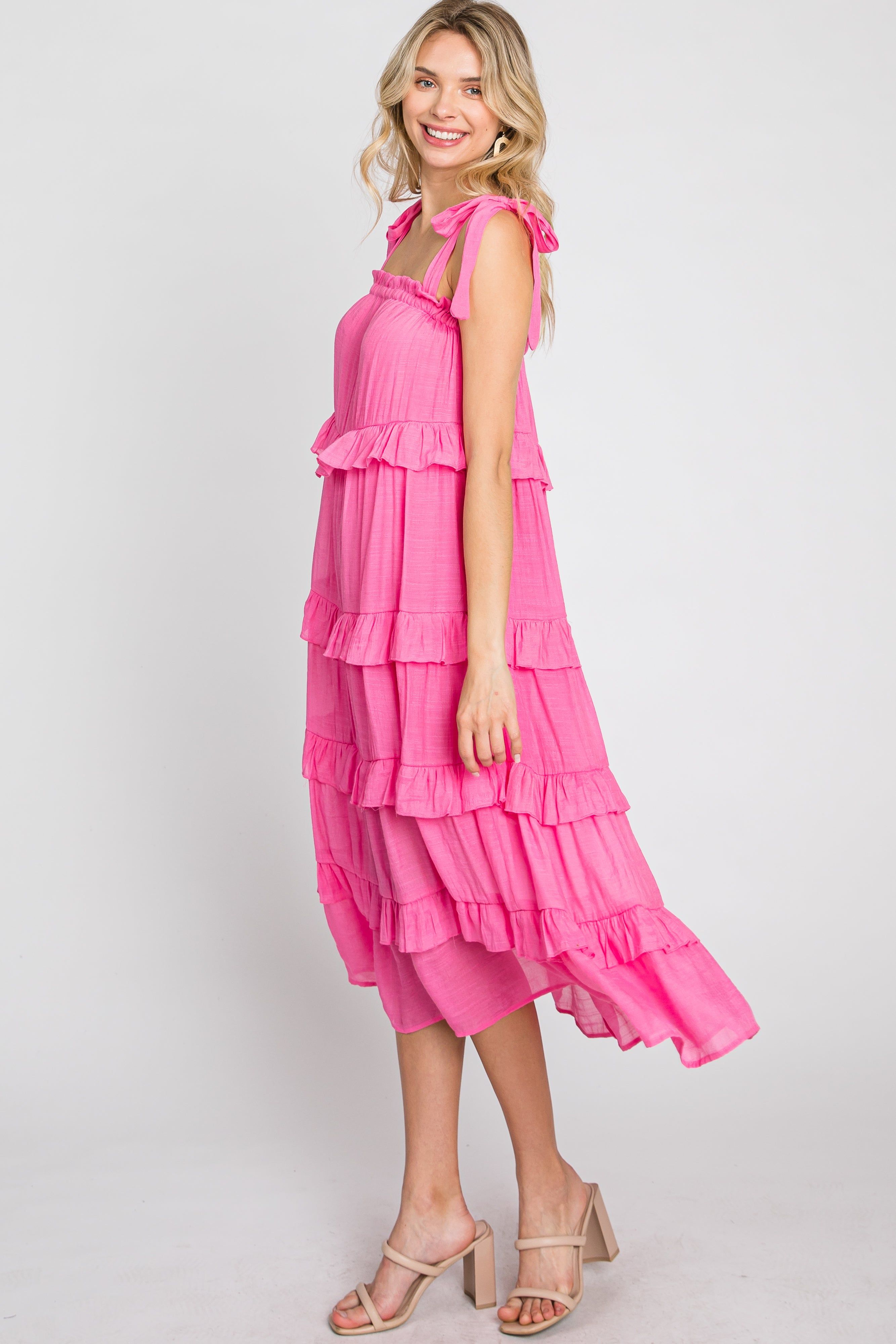 Fuchsia Ruffle Tiered Midi Dress sold by Pinkblush product image thumbnail 4