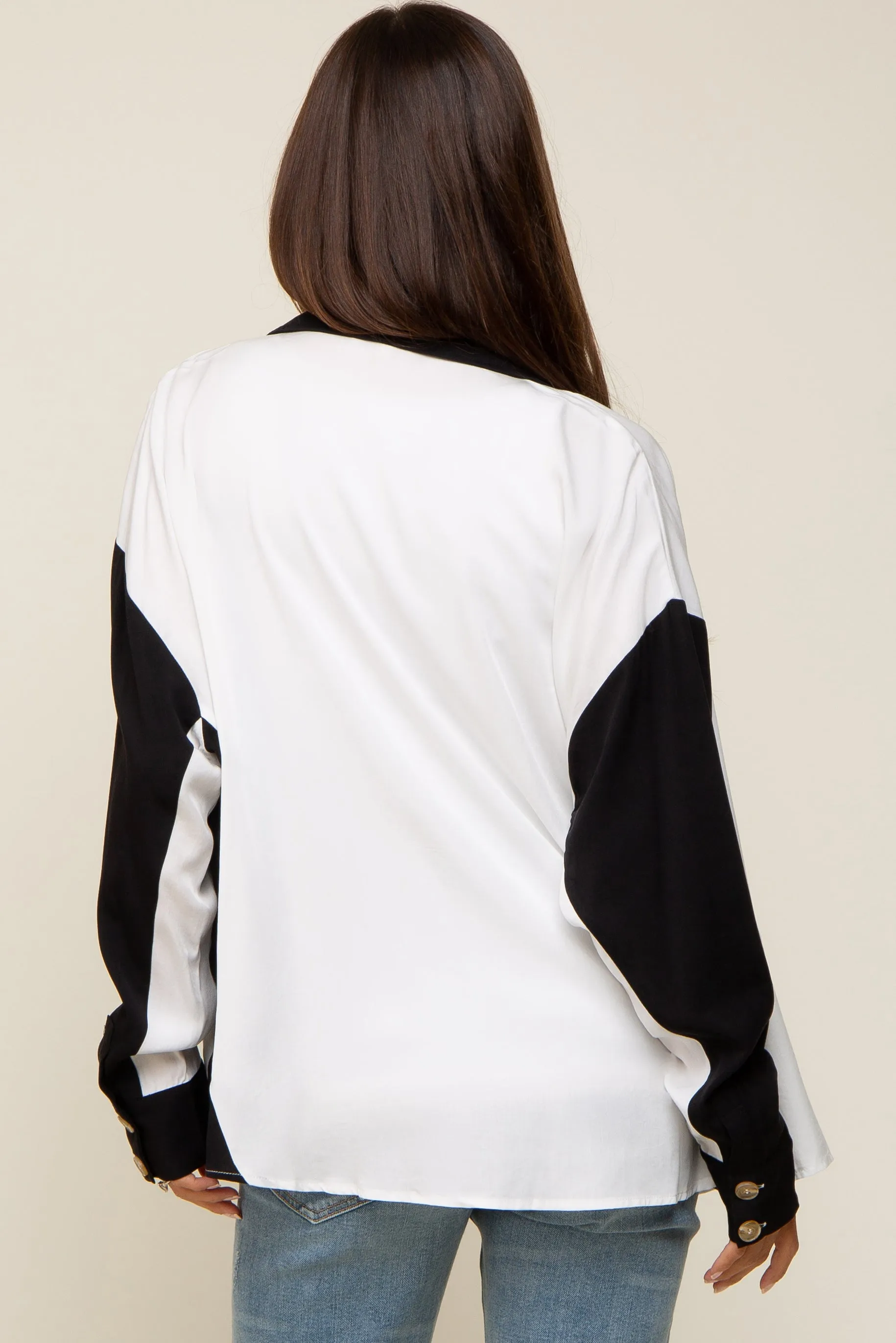 White Colorblock Oversized Maternity Blouse sold by Pinkblush product image thumbnail 3