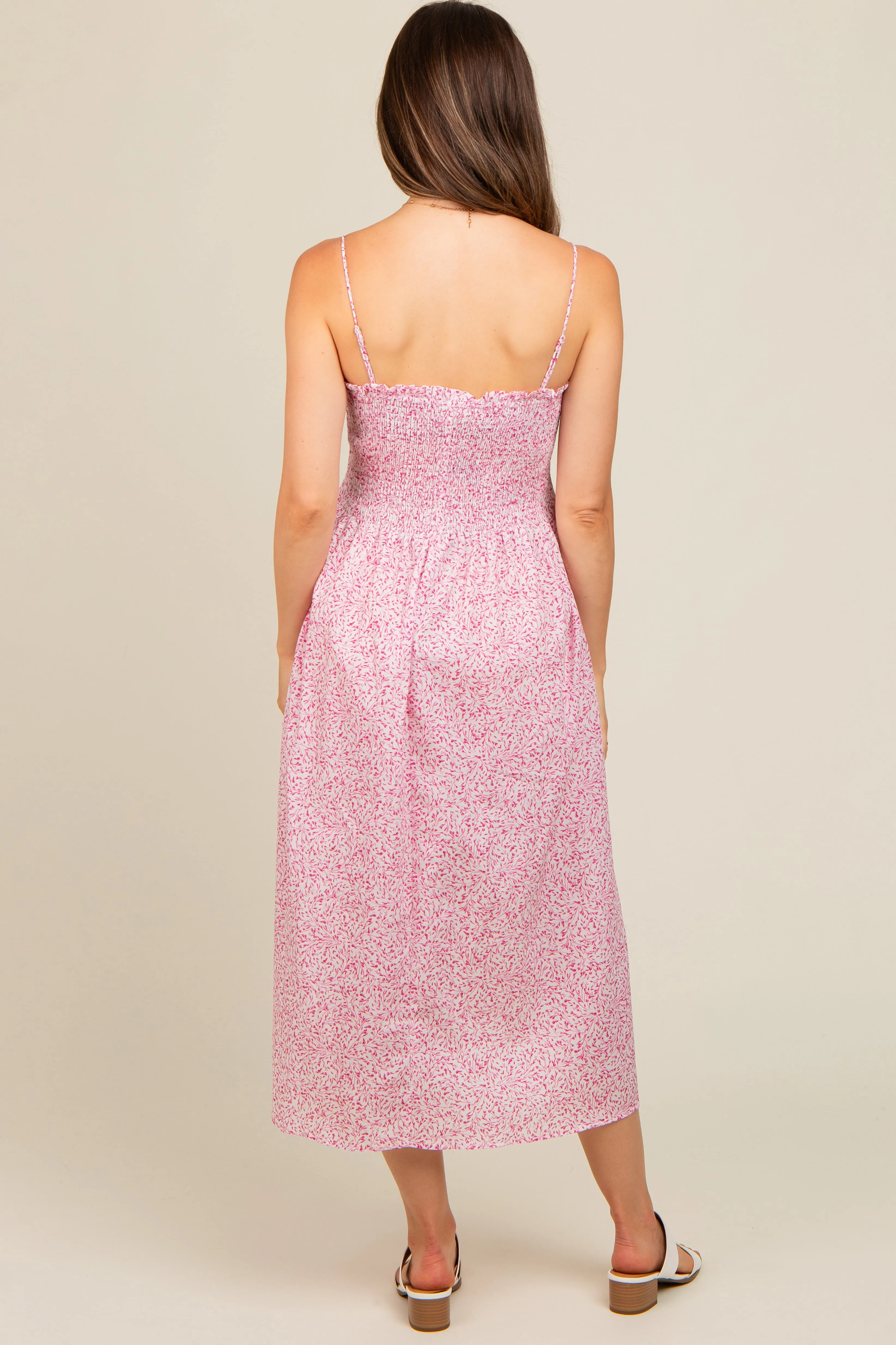 Pink Printed Smocked Maternity Midi Dress sold by Pinkblush product image thumbnail 2