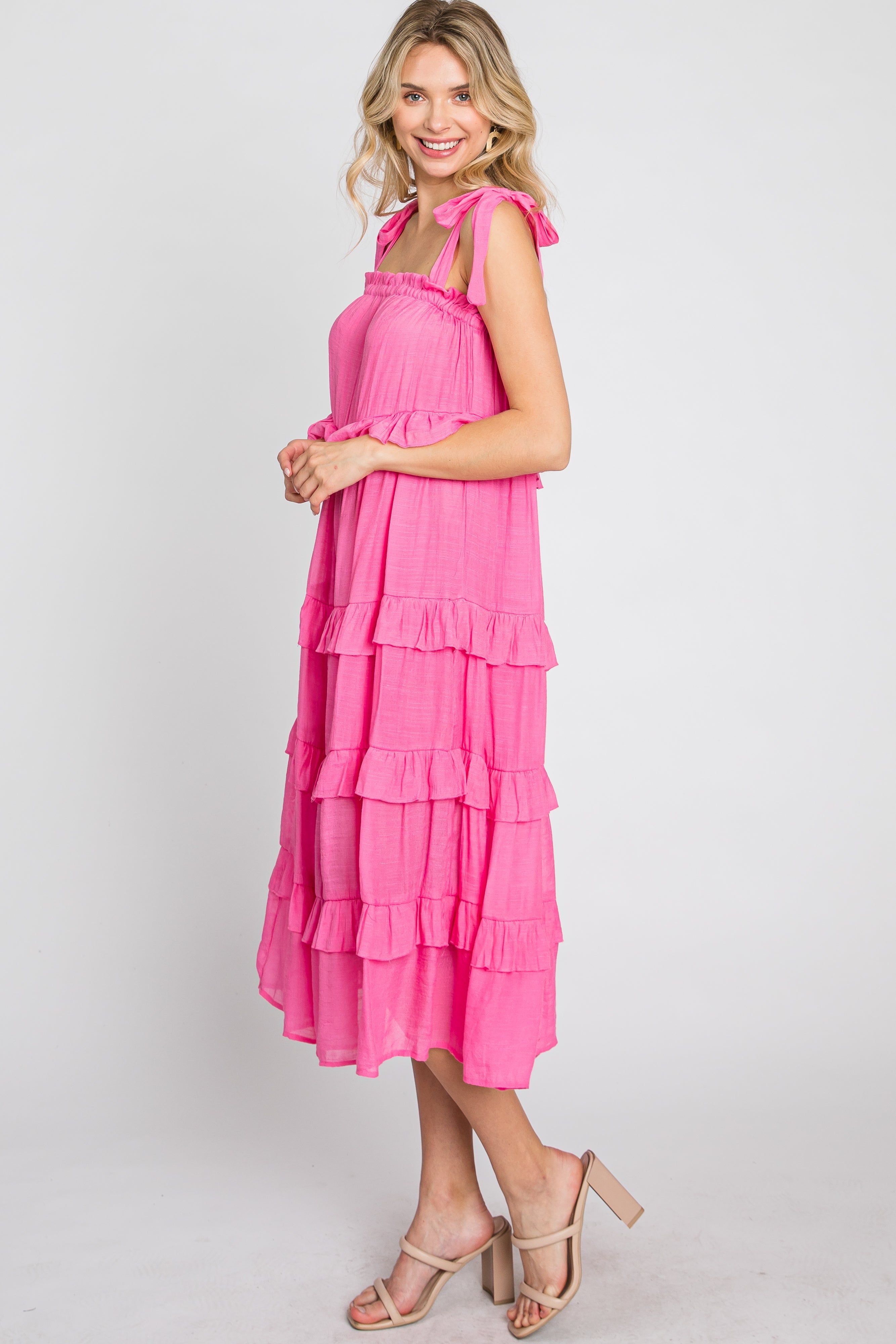 Fuchsia Ruffle Tiered Midi Dress sold by Pinkblush product image thumbnail 5