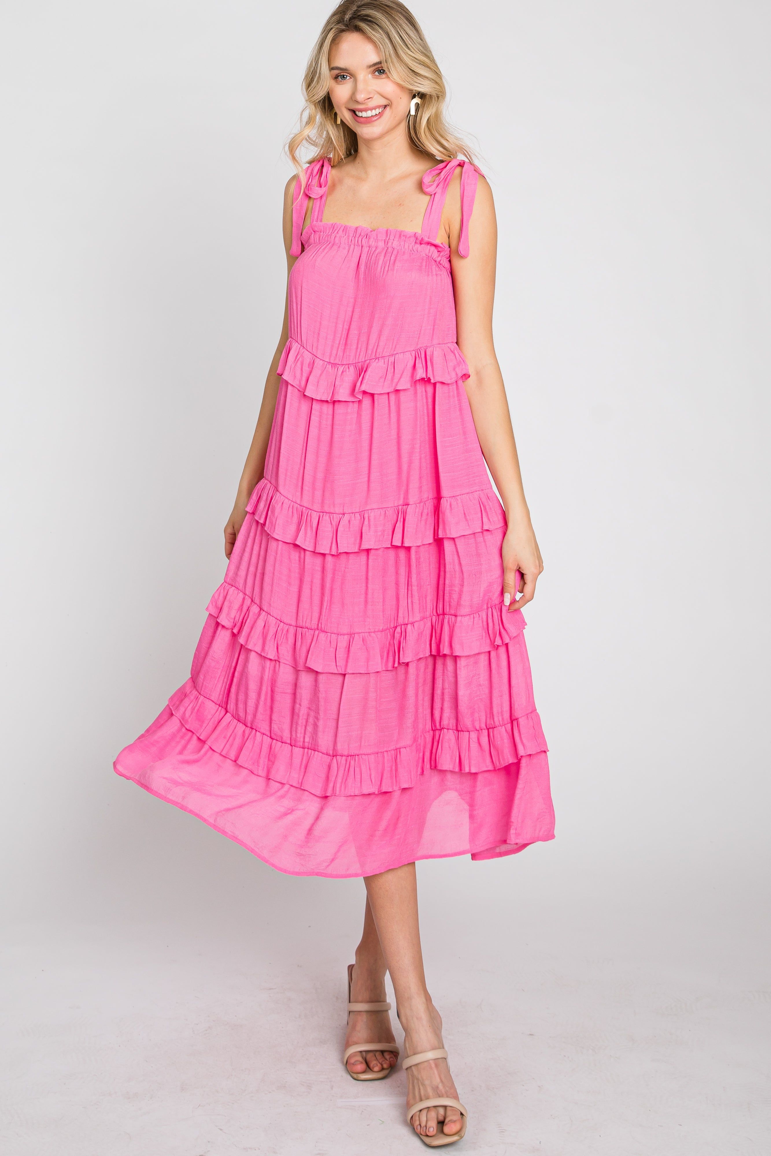 Fuchsia Ruffle Tiered Midi Dress sold by Pinkblush product image thumbnail 2