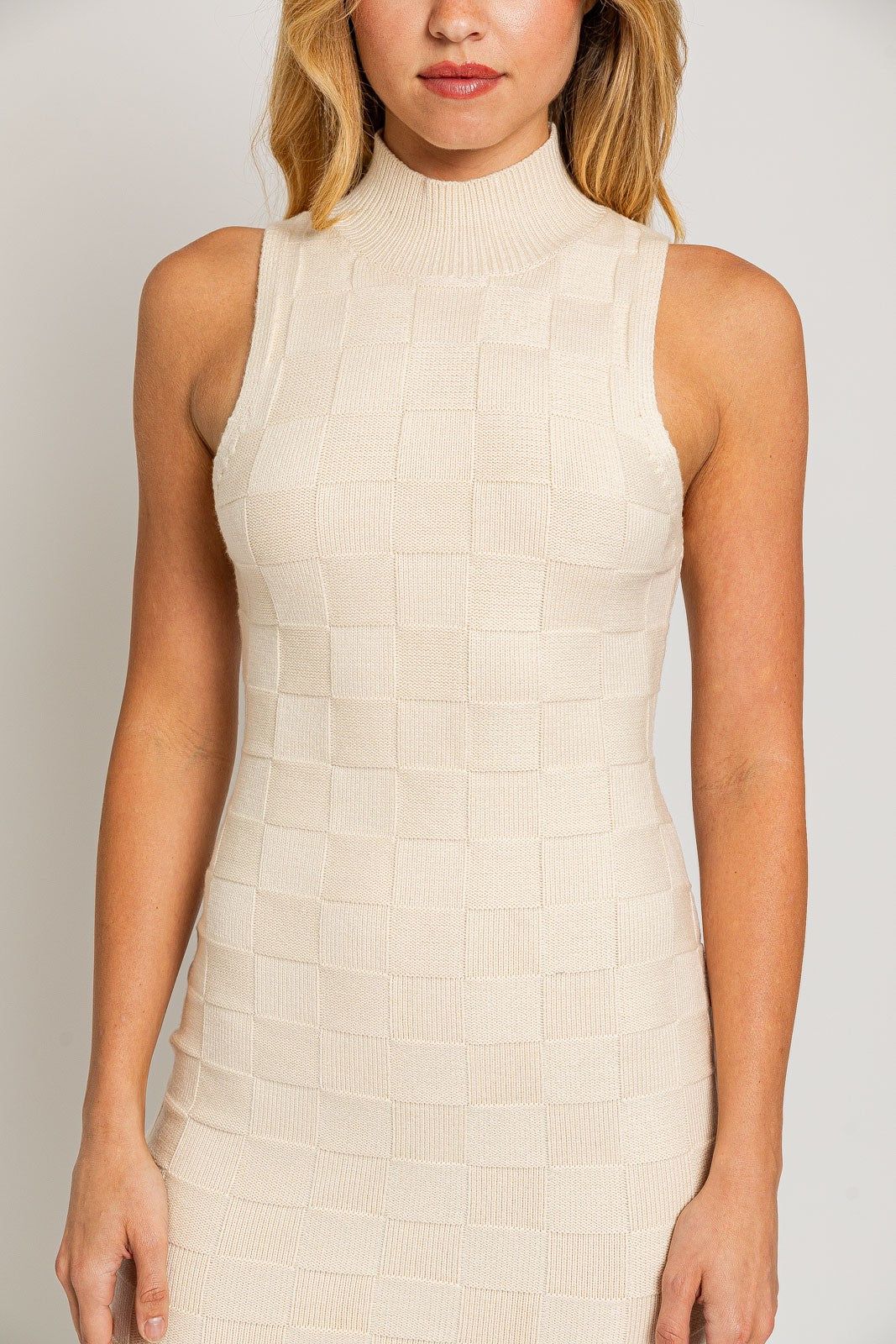 Cream Checkered Mock Neck Maxi Dress sold by Pinkblush product image thumbnail 4