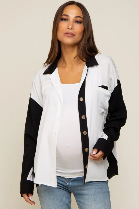 White Colorblock Oversized Maternity Blouse sold by Pinkblush