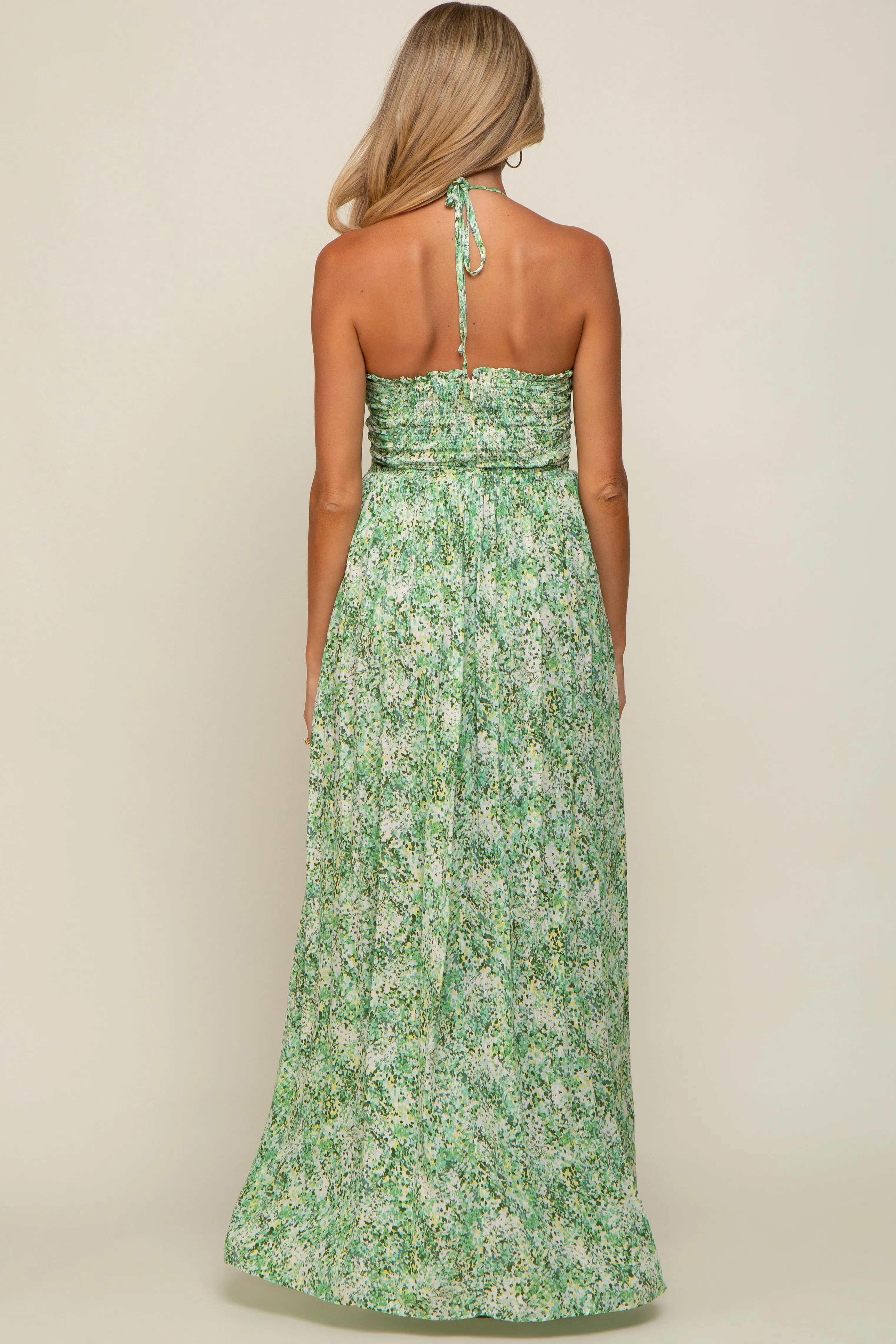 Green Floral Halter Neck Maternity Maxi Dress sold by Pinkblush product image thumbnail 3