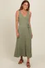 Light Olive Pleated V-Neck Waist Tie Sweater Maxi Dress sold by Pinkblush