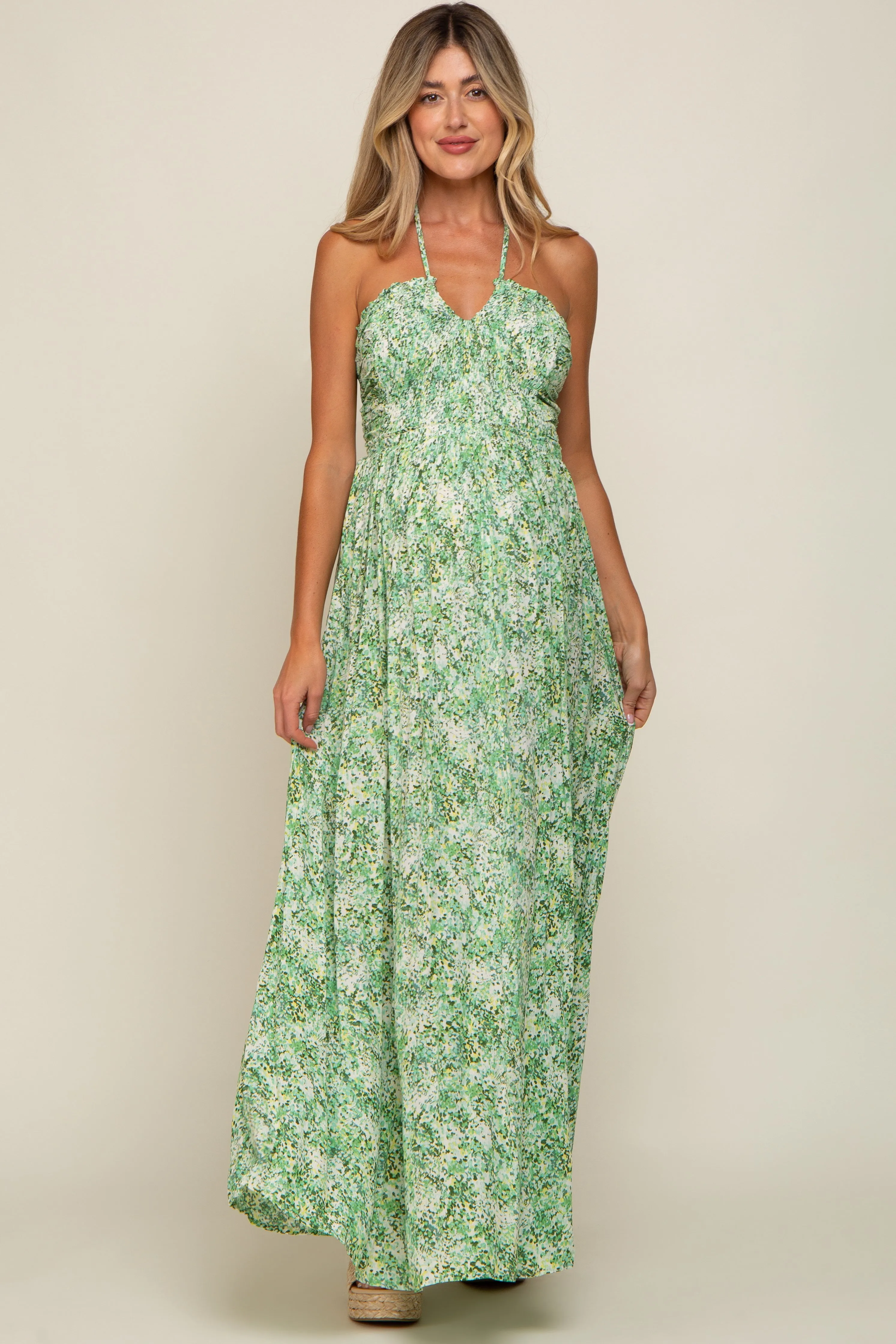 Green Floral Halter Neck Maternity Maxi Dress sold by Pinkblush product image thumbnail 5