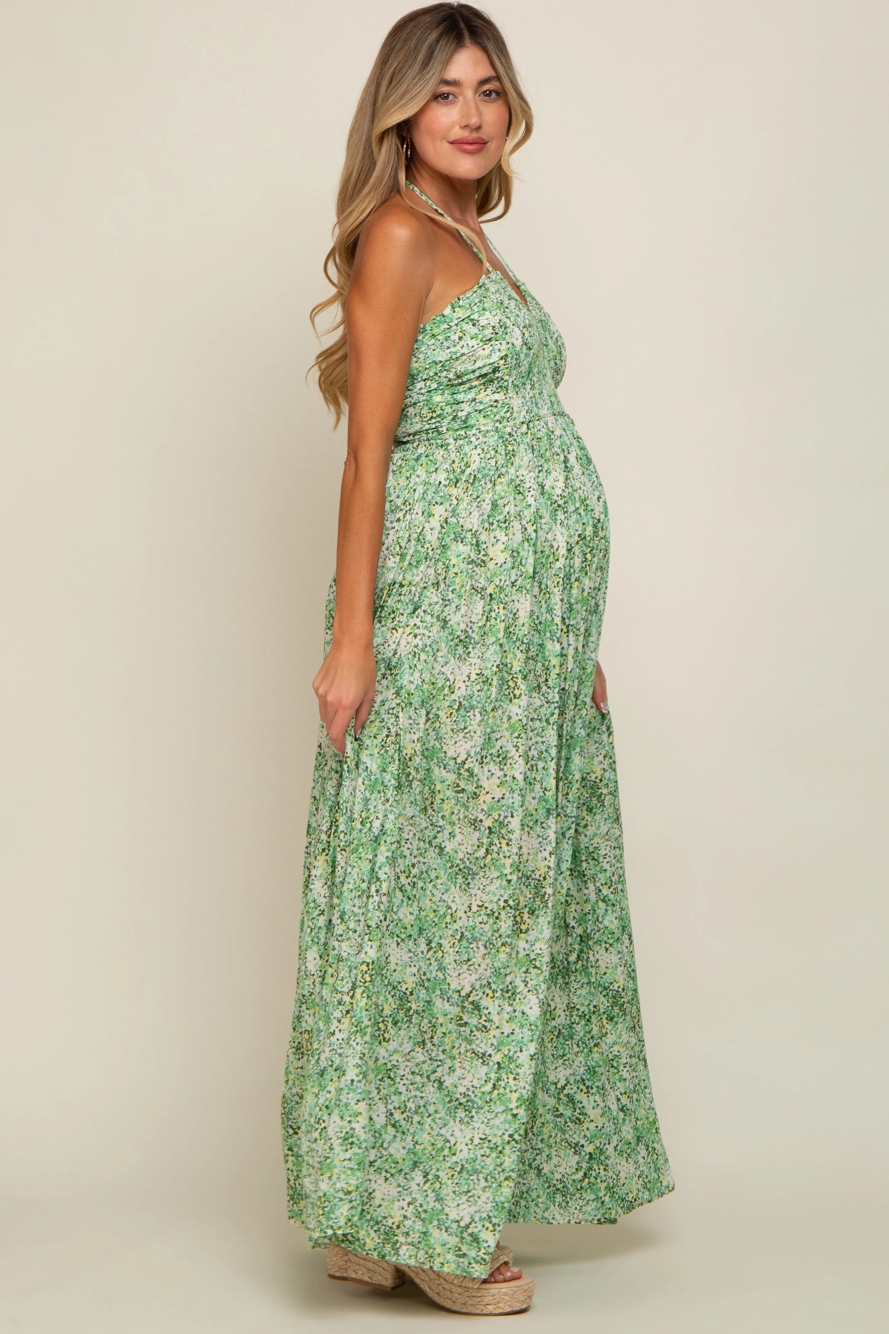 Green Floral Halter Neck Maternity Maxi Dress sold by Pinkblush product image thumbnail 2