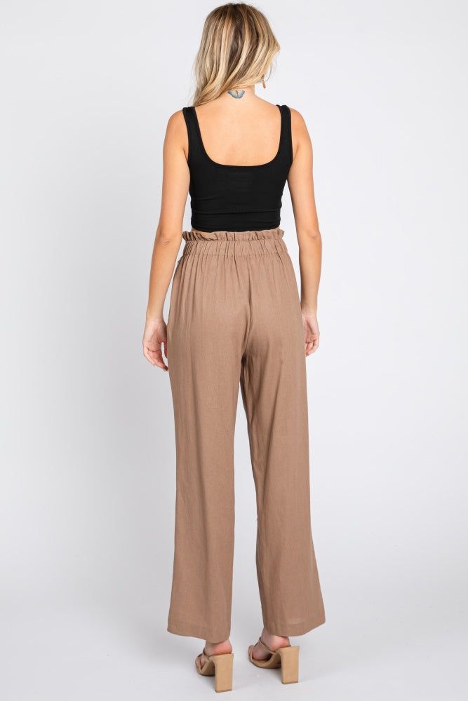 Mocha Ruffle Tie Waist Linen Pants sold by Pinkblush product image thumbnail 3