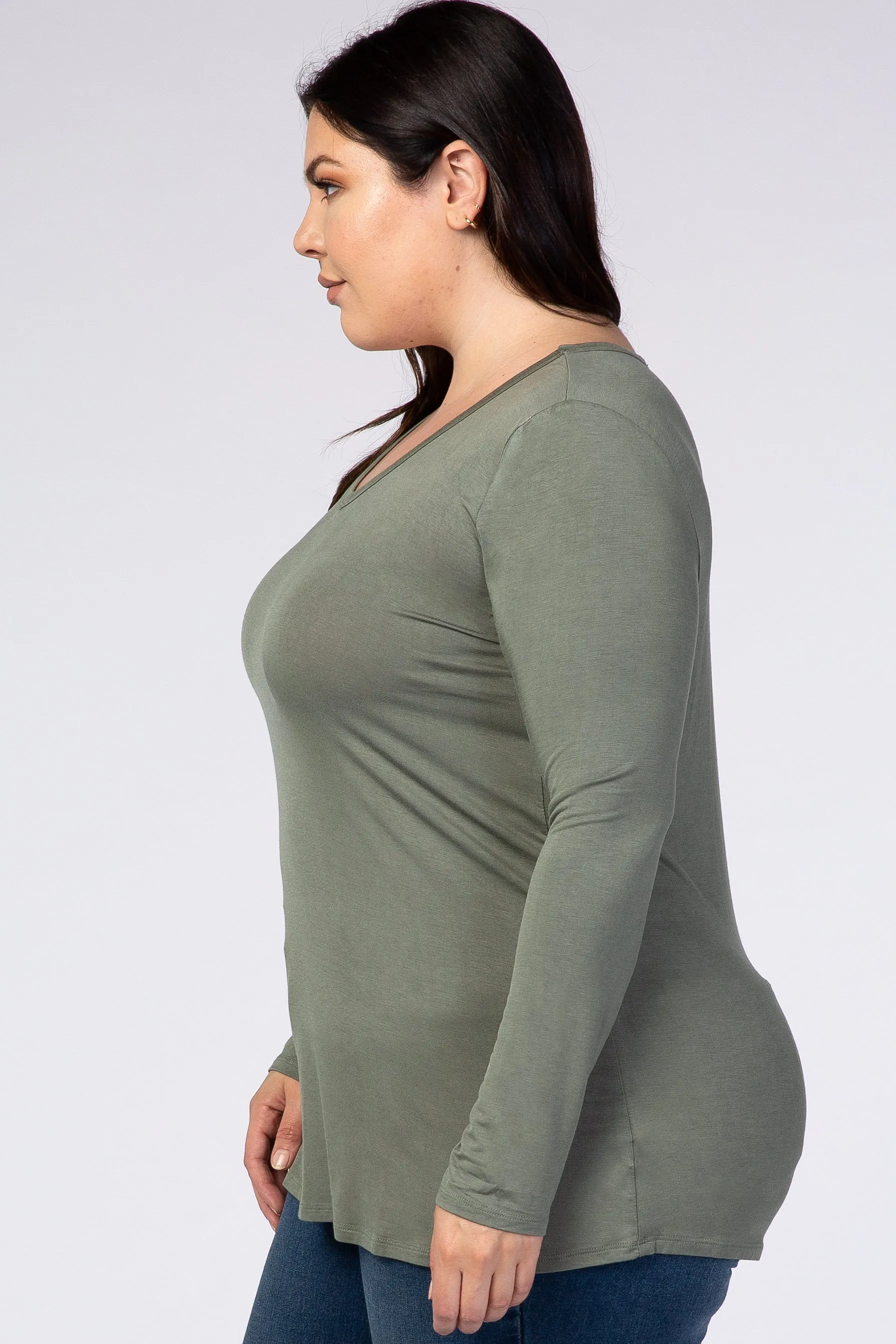 Light Olive Basic Long Sleeve Plus Top sold by Pinkblush product image thumbnail 3
