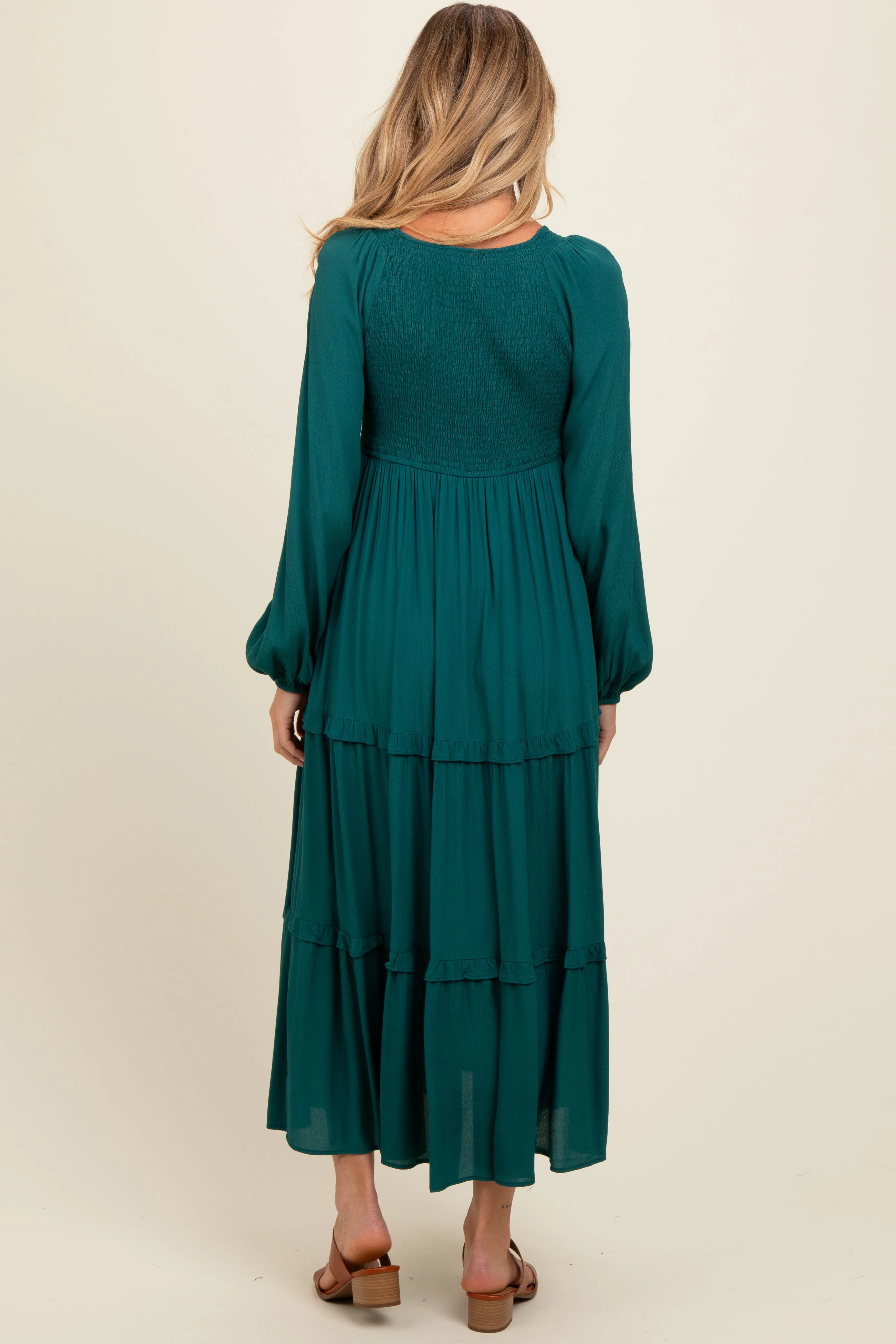 Emerald Smocked Tiered Maternity Midi Dress sold by Pinkblush product image thumbnail 3