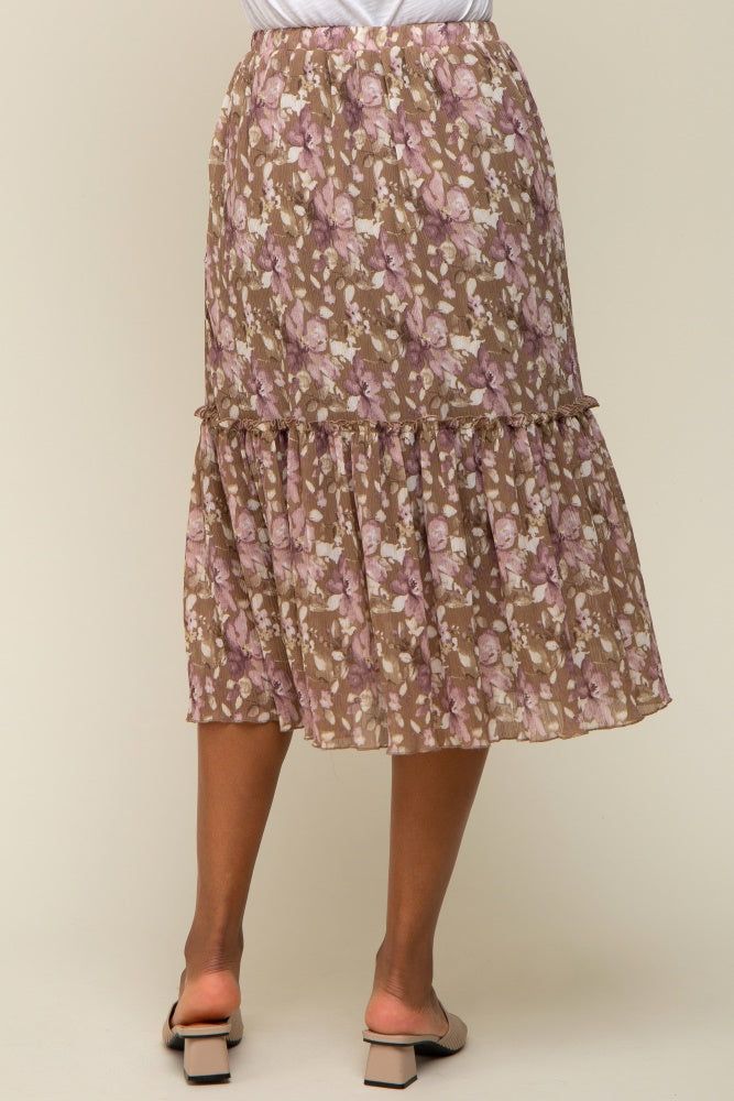 Mocha Floral Plisse Ruffle Accent Midi Skirt sold by Pinkblush product image thumbnail 4