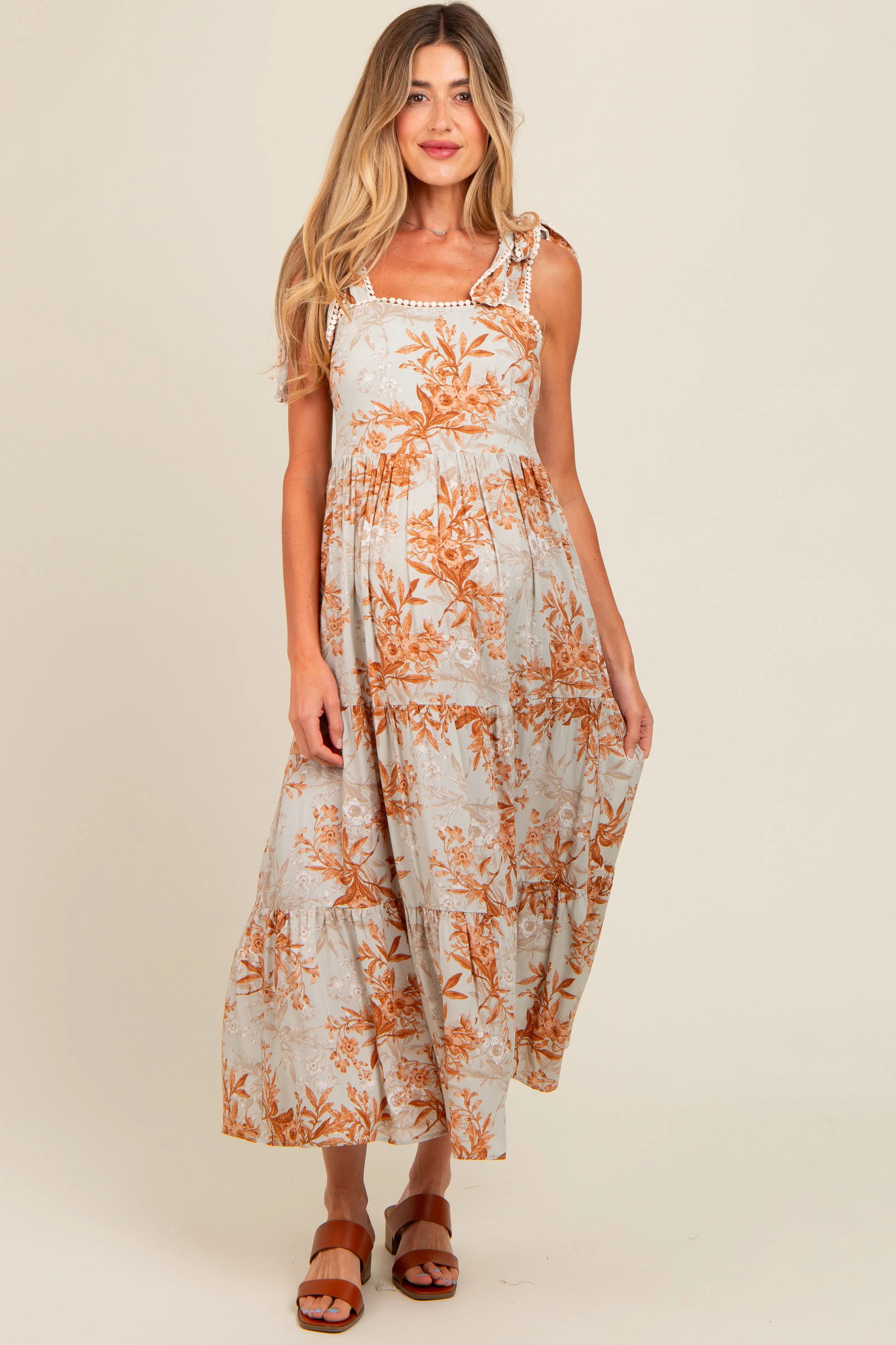 Rust Crochet Trim Floral Maternity Maxi Dress sold by Pinkblush product image thumbnail 2