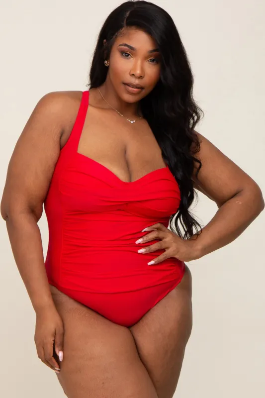 Red Plus Ruched One Piece Swimsuit sold by Pinkblush