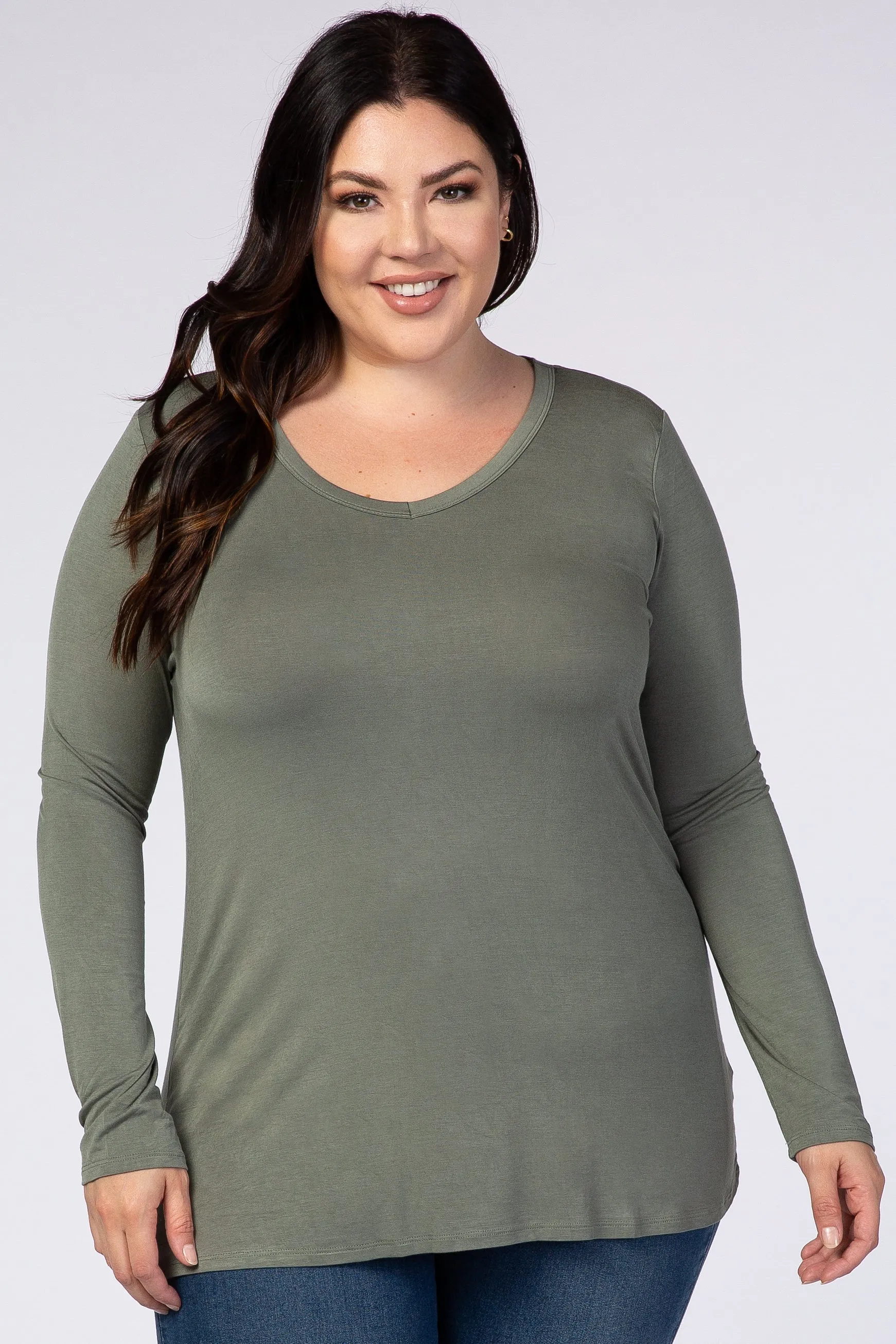 Light Olive Basic Long Sleeve Plus Top sold by Pinkblush