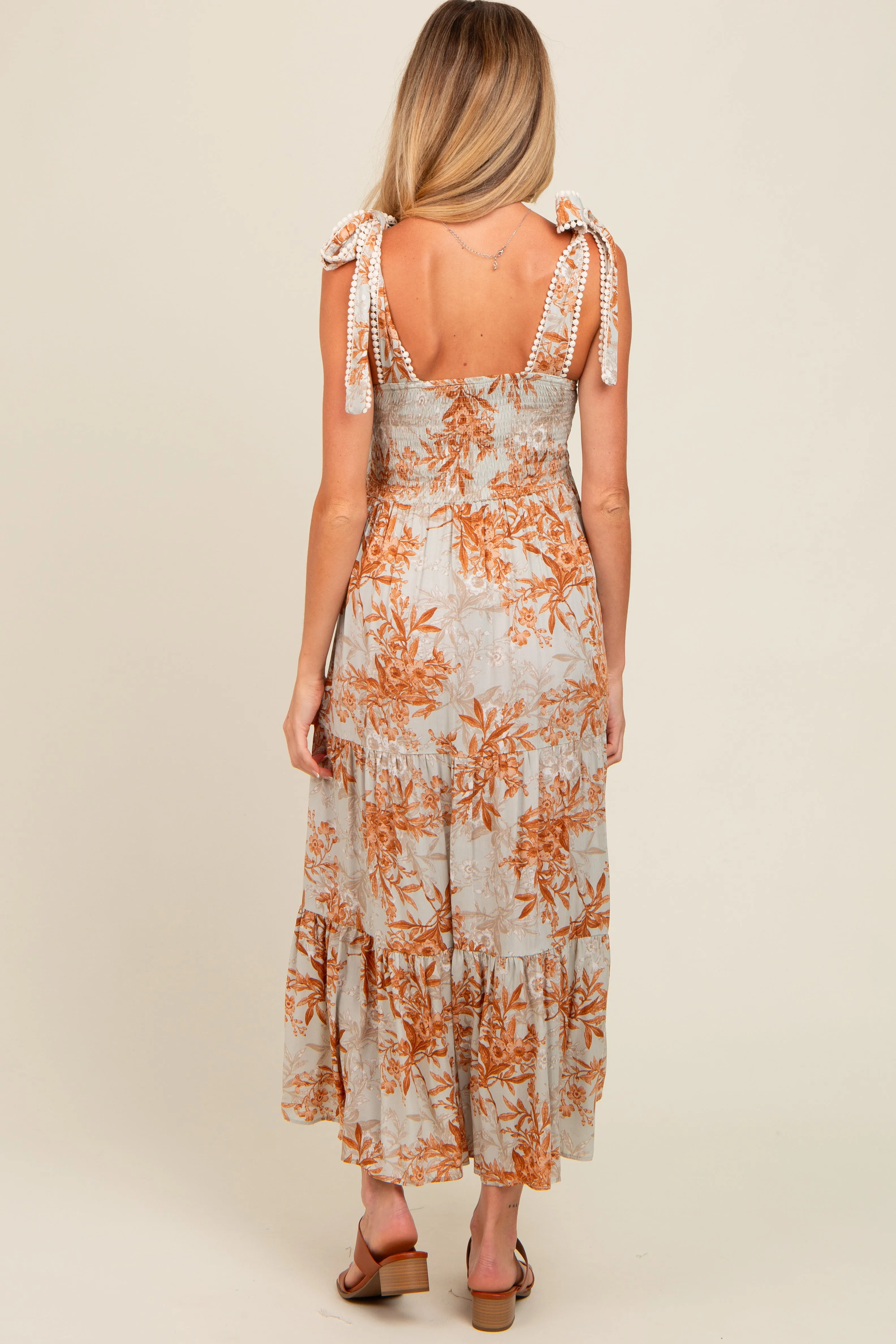 Rust Crochet Trim Floral Maternity Maxi Dress sold by Pinkblush product image thumbnail 3