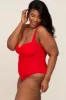 Red Plus Ruched One Piece Swimsuit sold by Pinkblush