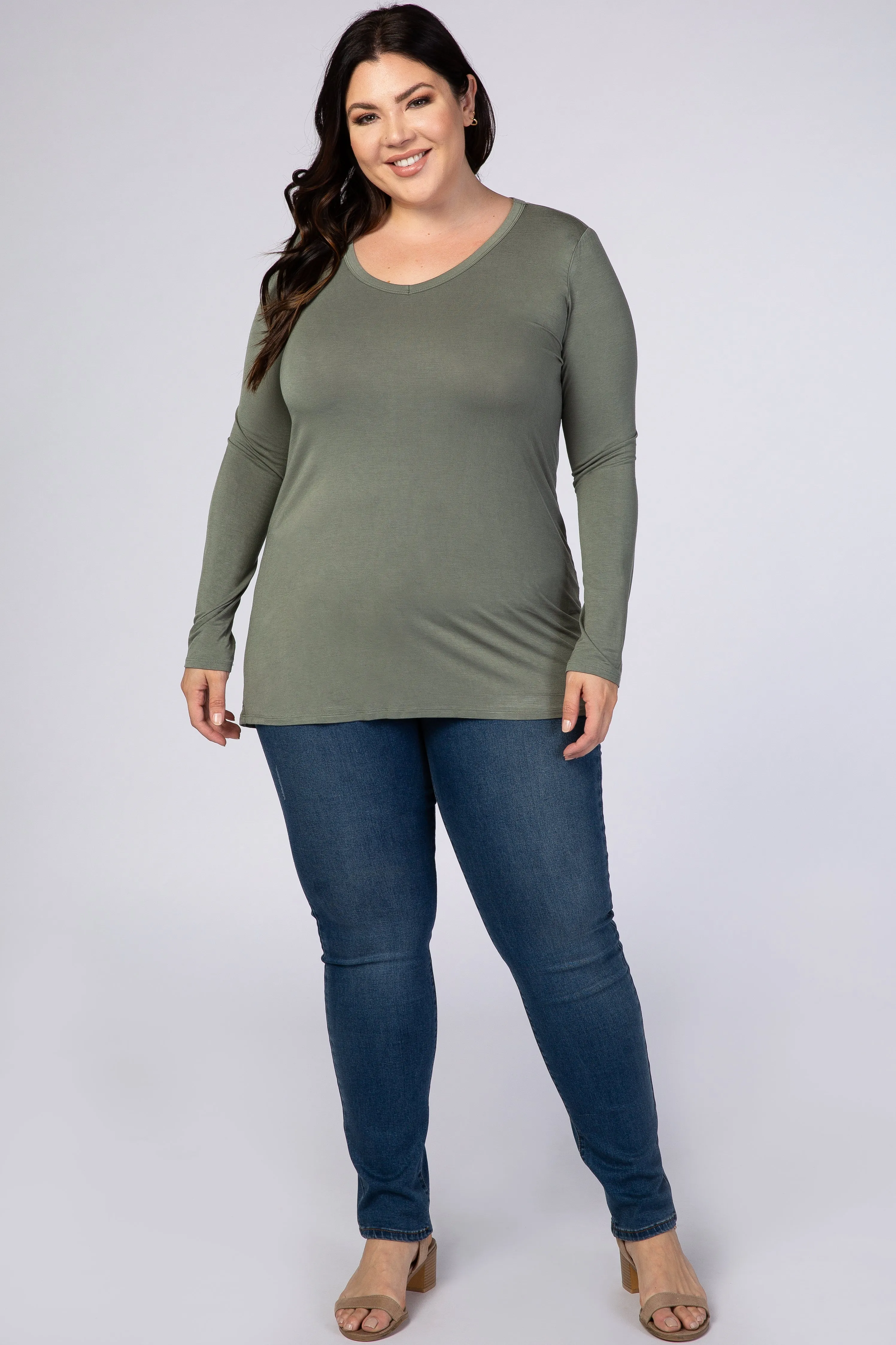 Light Olive Basic Long Sleeve Plus Top sold by Pinkblush product image thumbnail 2