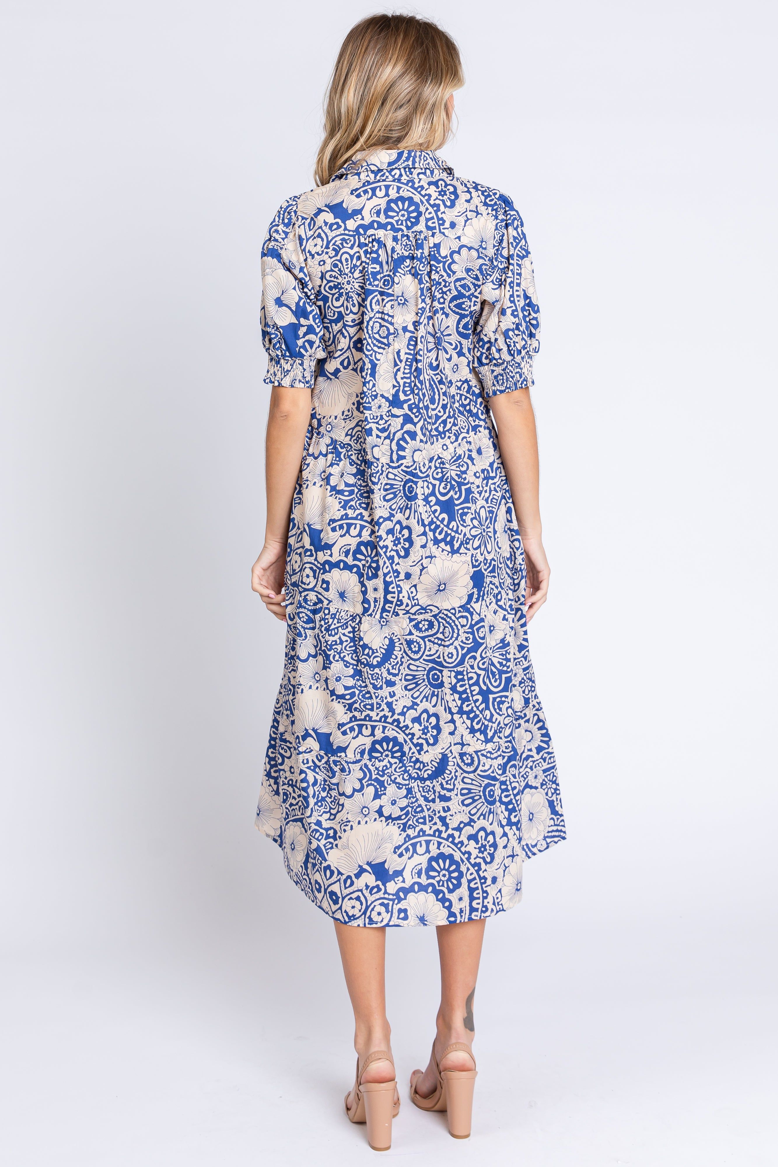 Blue Floral Collared Tiered Midi Dress sold by Pinkblush product image thumbnail 3