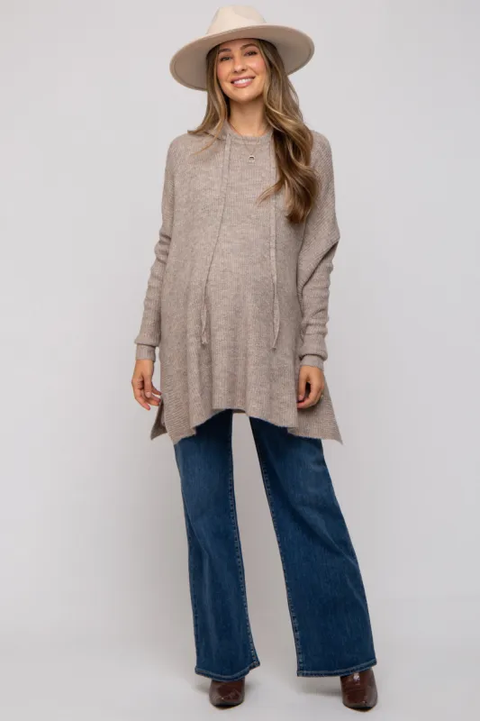 Mocha Knit Hooded Side Slit Maternity Sweater sold by Pinkblush