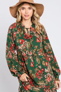Forest Green Floral Ruffle Neck Tiered Midi Dress sold by Pinkblush