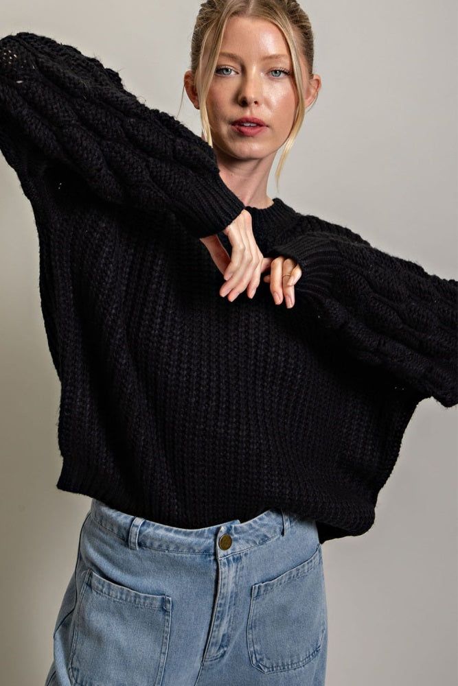 Black Cable Knit Sleeve Maternity Sweater sold by Pinkblush product image thumbnail 7