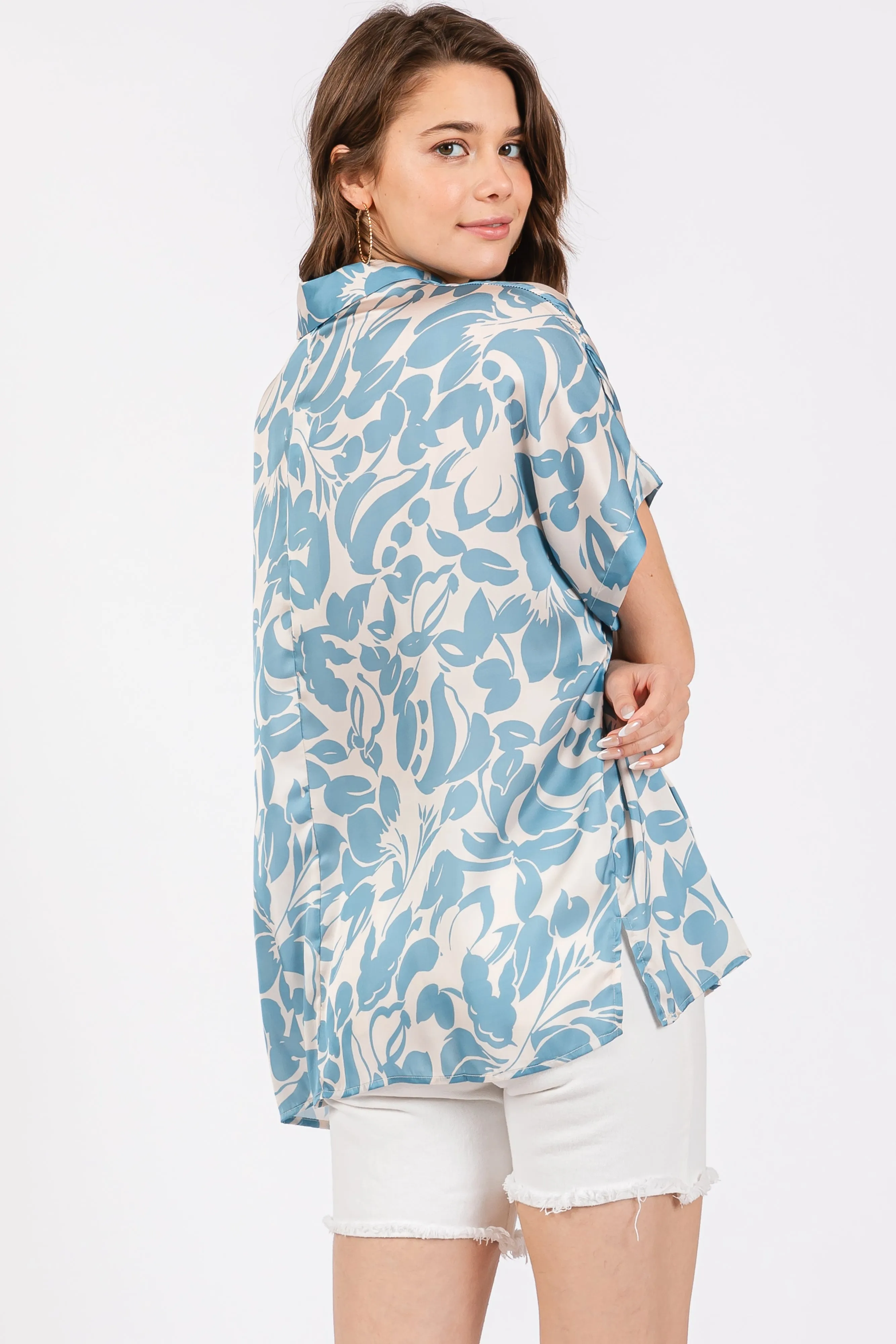 Aqua Floral Button Down Blouse sold by Pinkblush product image thumbnail 4