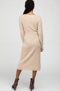 Beige Brushed Cable Knit Sweater Dress sold by Pinkblush