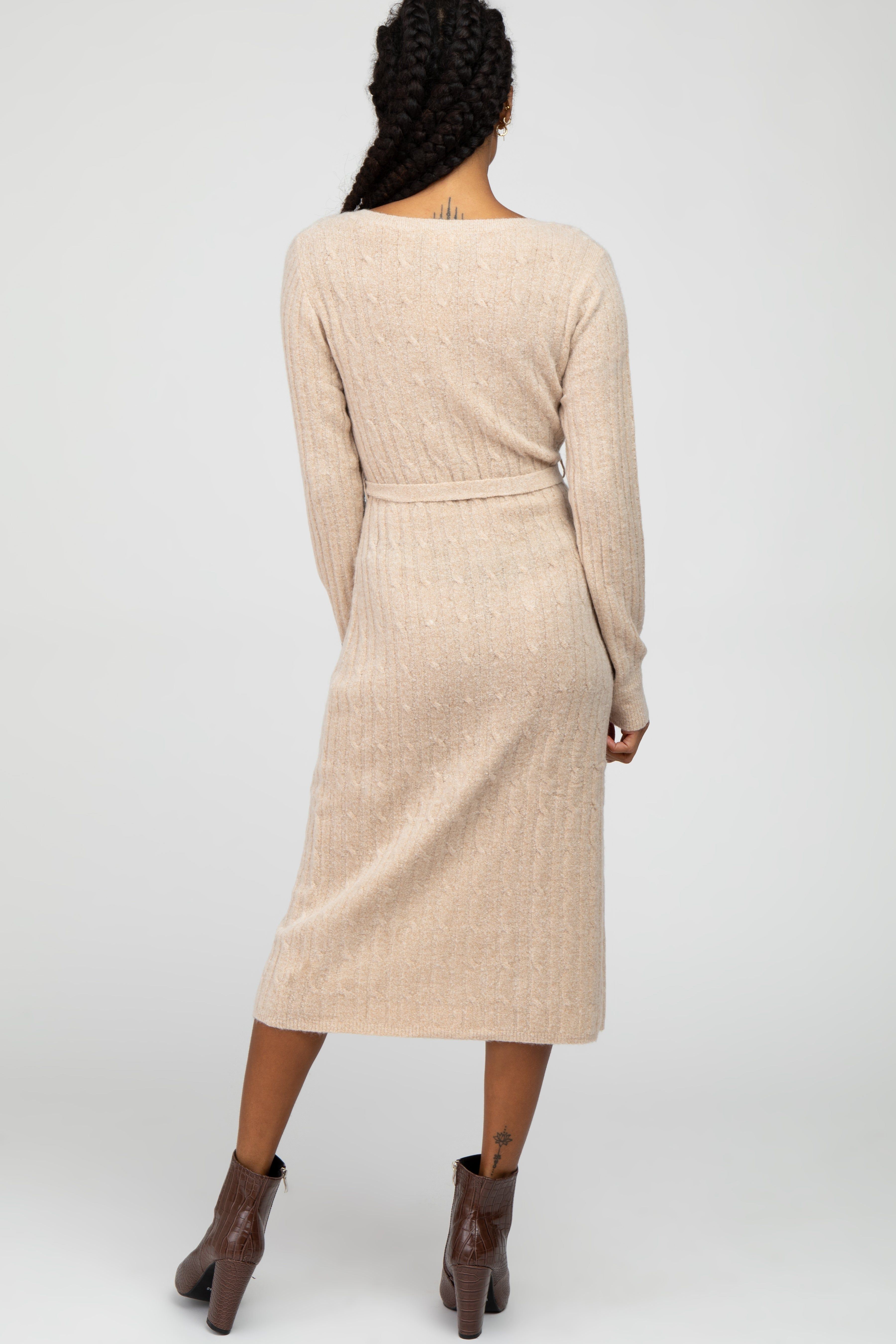Beige Brushed Cable Knit Sweater Dress sold by Pinkblush product image thumbnail 5