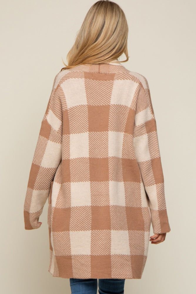 Taupe Plaid Shawl Maternity Cardigan sold by Pinkblush product image thumbnail 4