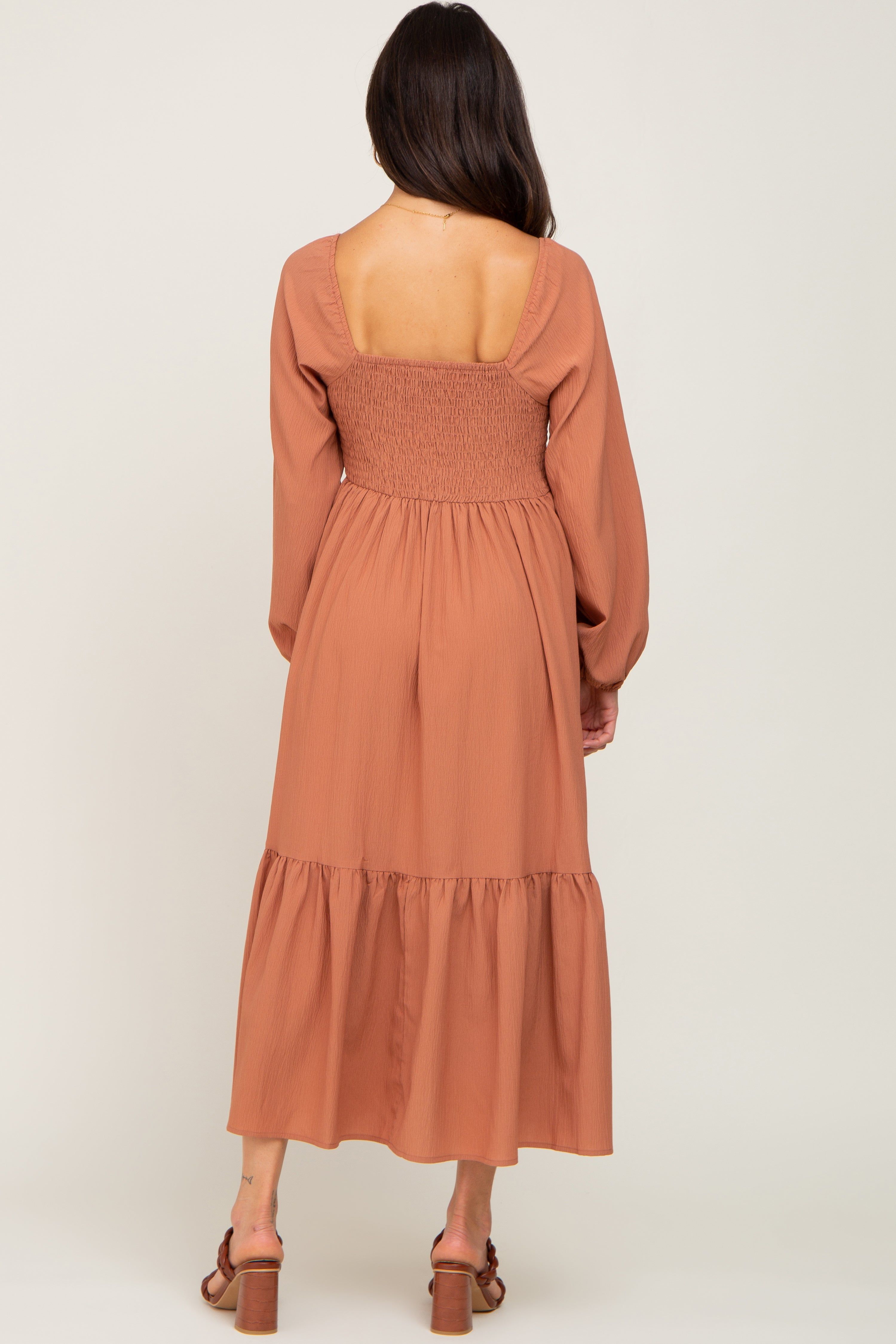 Camel Cinched Cutout Midi Dress sold by Pinkblush product image thumbnail 3