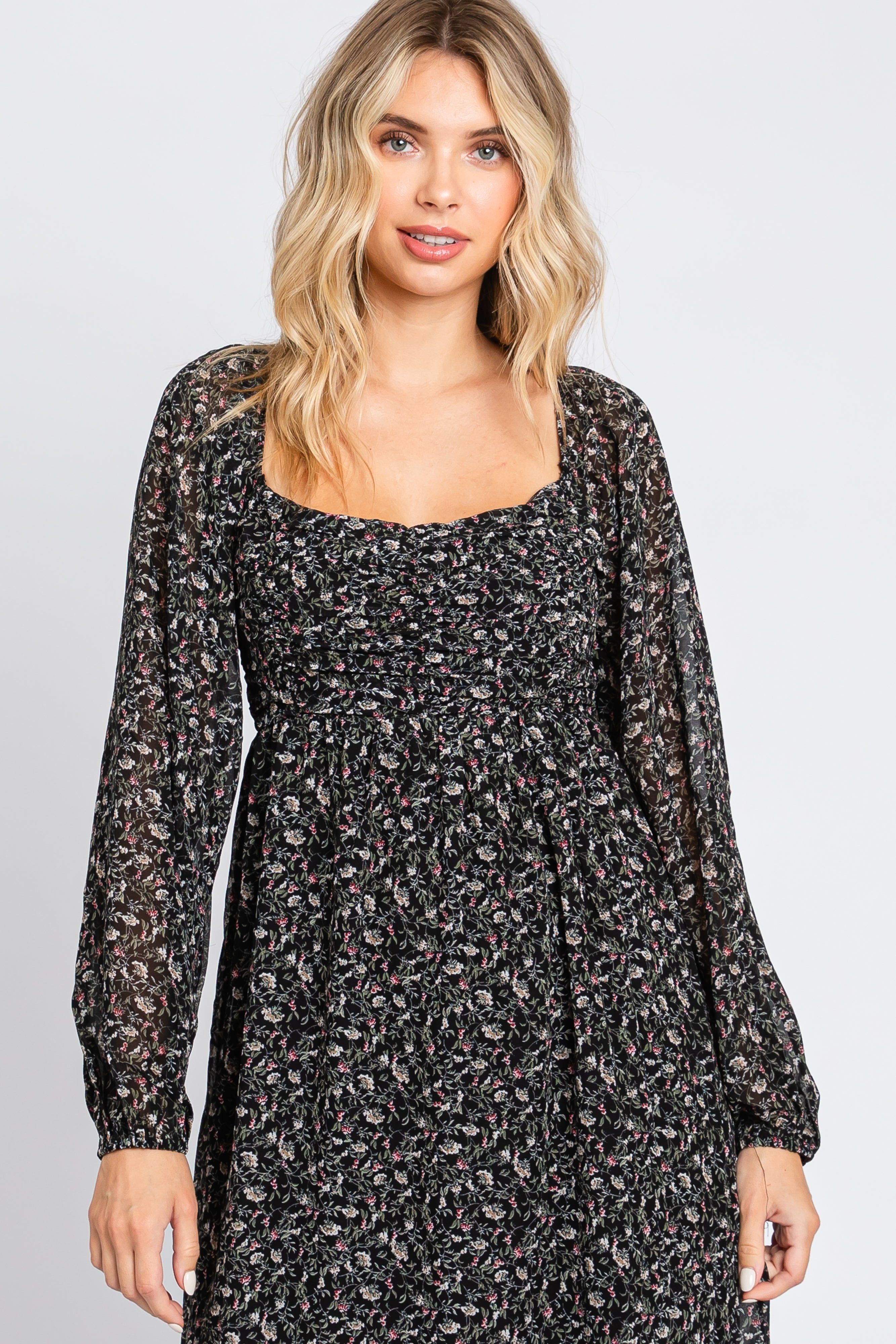 Black Floral Pleated Midi Dres sold by Pinkblush product image thumbnail 4