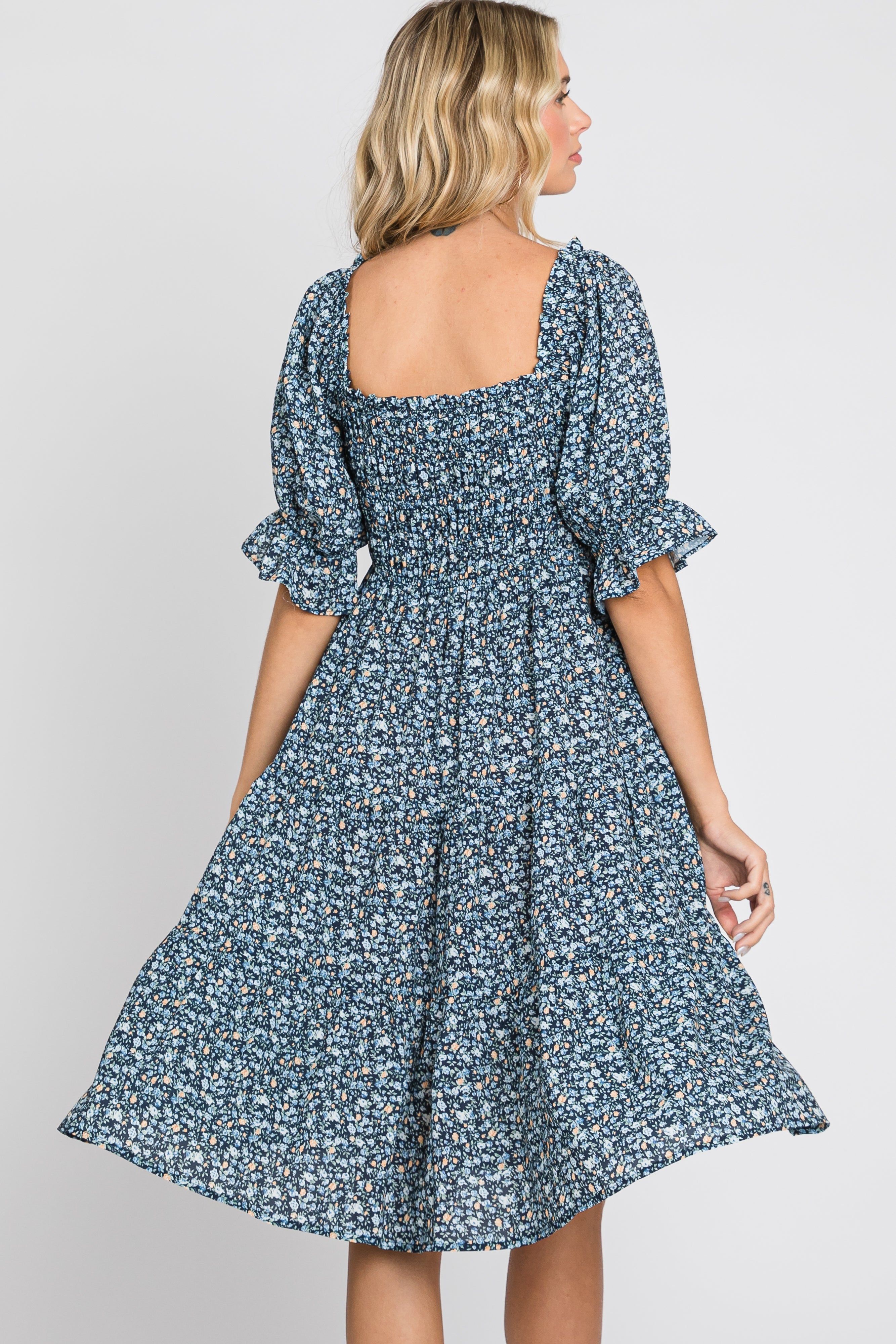 Black Floral Smocked Tiered Dress sold by Pinkblush product image thumbnail 3