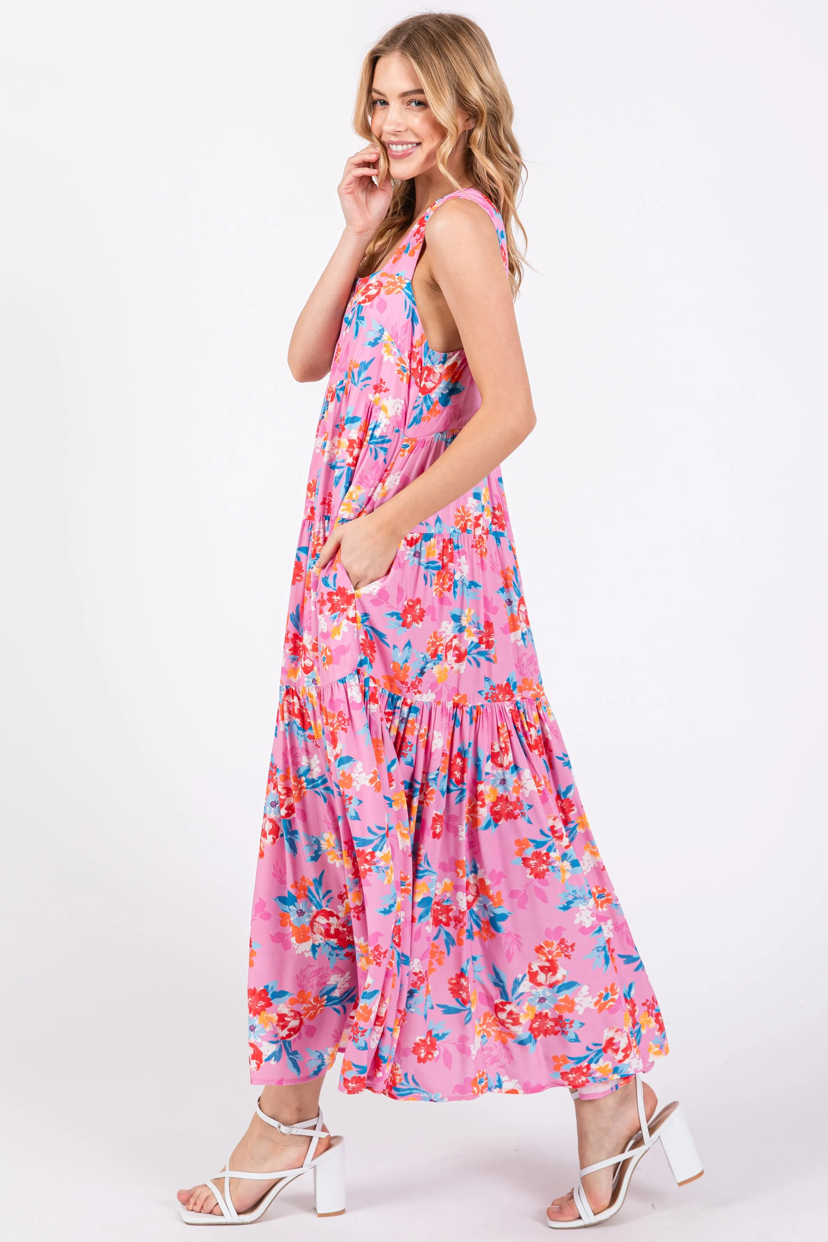 Pink Floral Sleeveless Tiered Maxi Dress sold by Pinkblush product image thumbnail 2