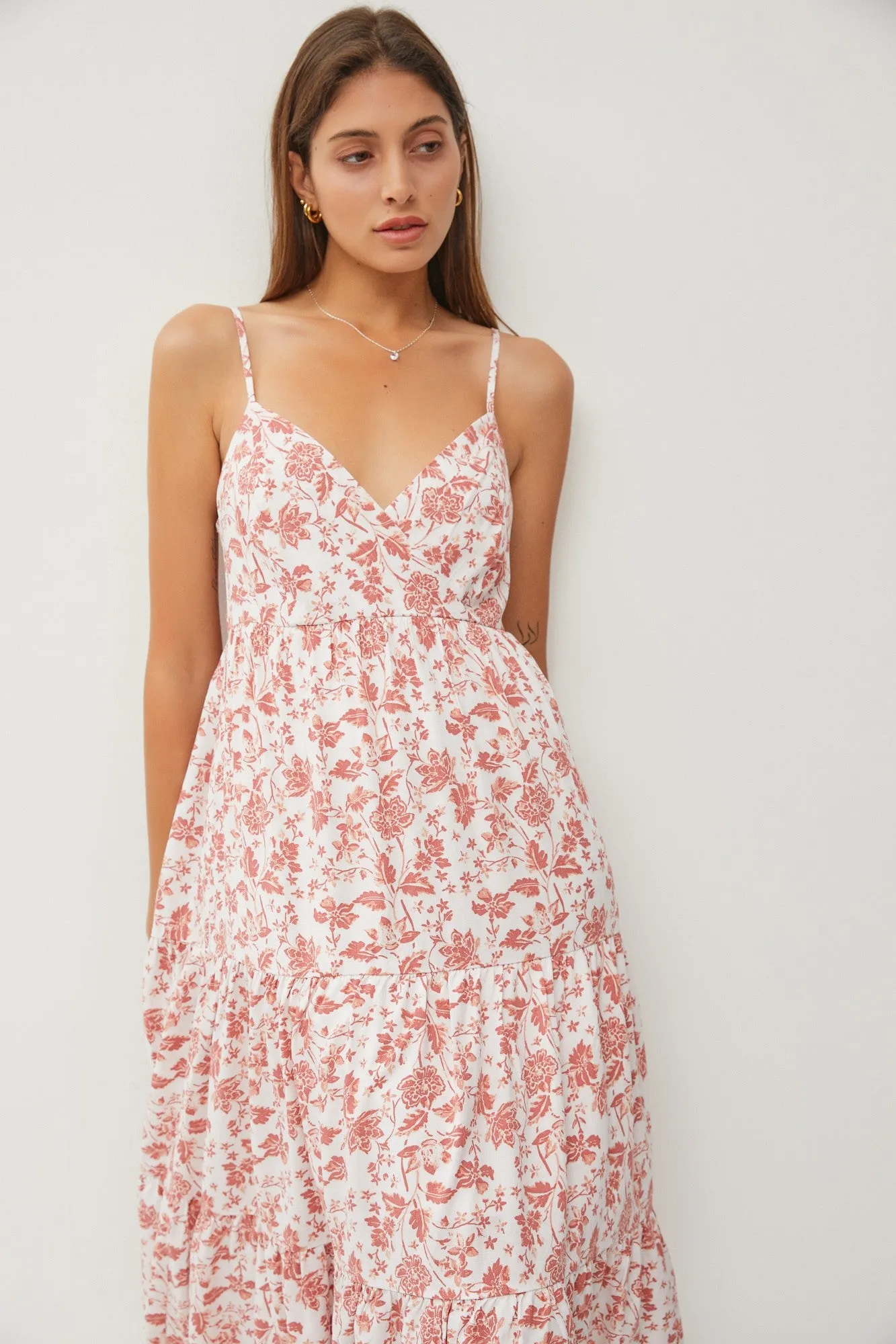 Mauve Floral Sleeveless Tiered Midi Dress sold by Pinkblush product image thumbnail 4