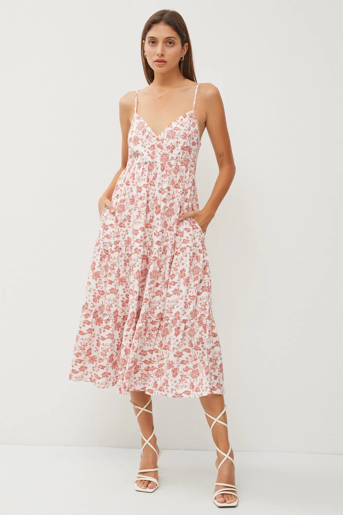 Mauve Floral Sleeveless Tiered Midi Dress sold by Pinkblush