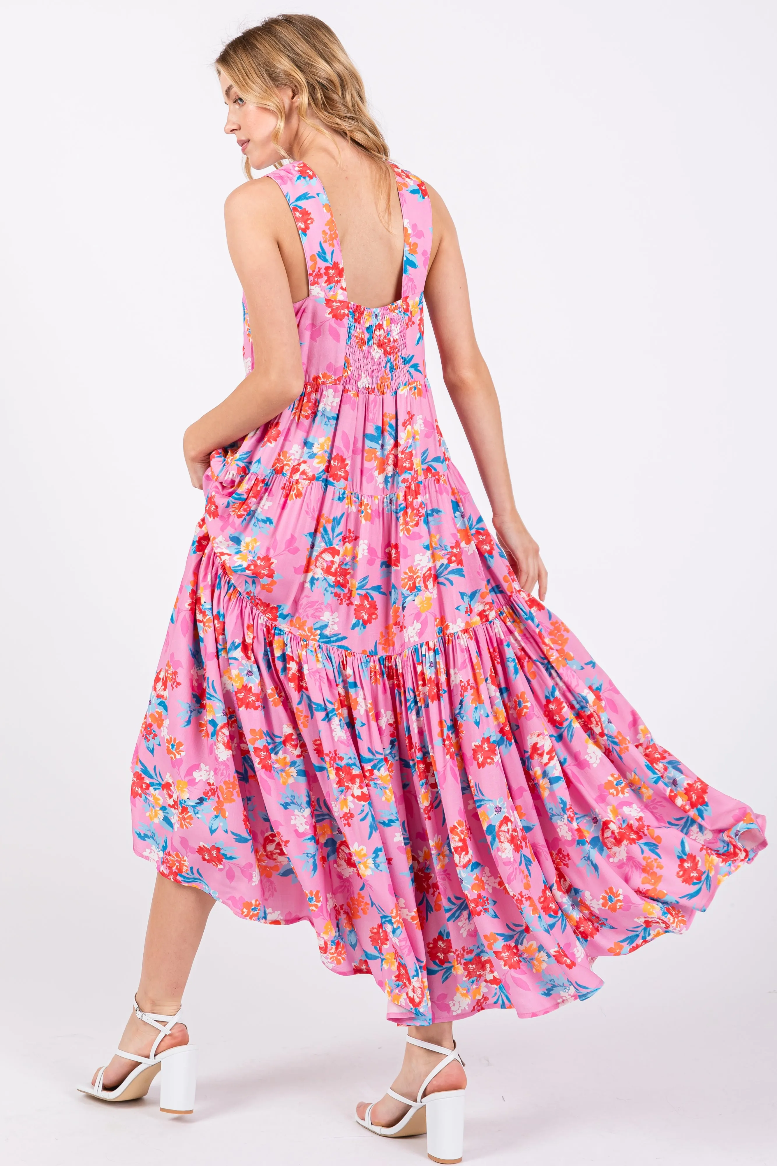 Pink Floral Sleeveless Tiered Maxi Dress sold by Pinkblush product image thumbnail 3
