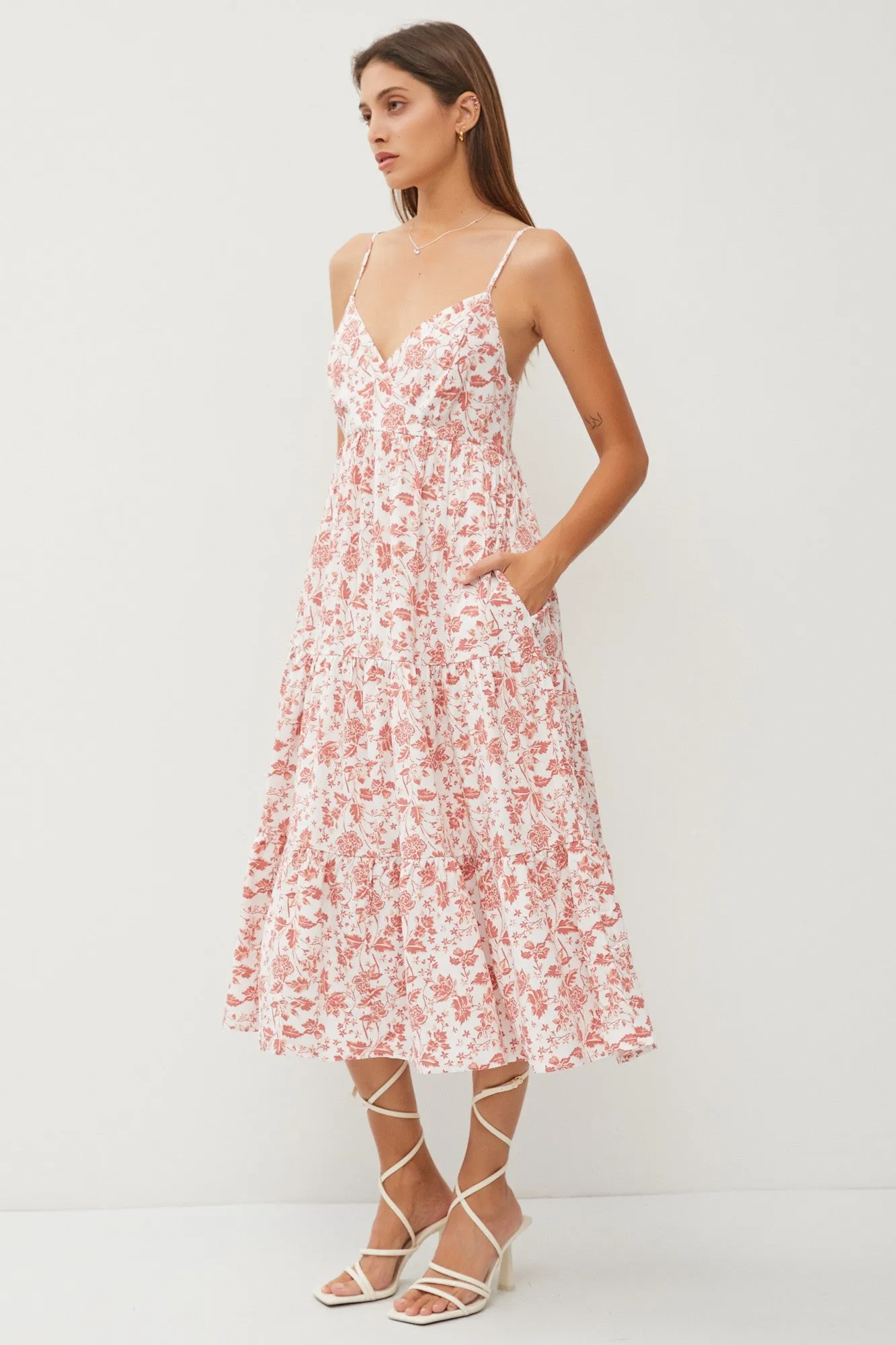 Mauve Floral Sleeveless Tiered Midi Dress sold by Pinkblush product image thumbnail 2