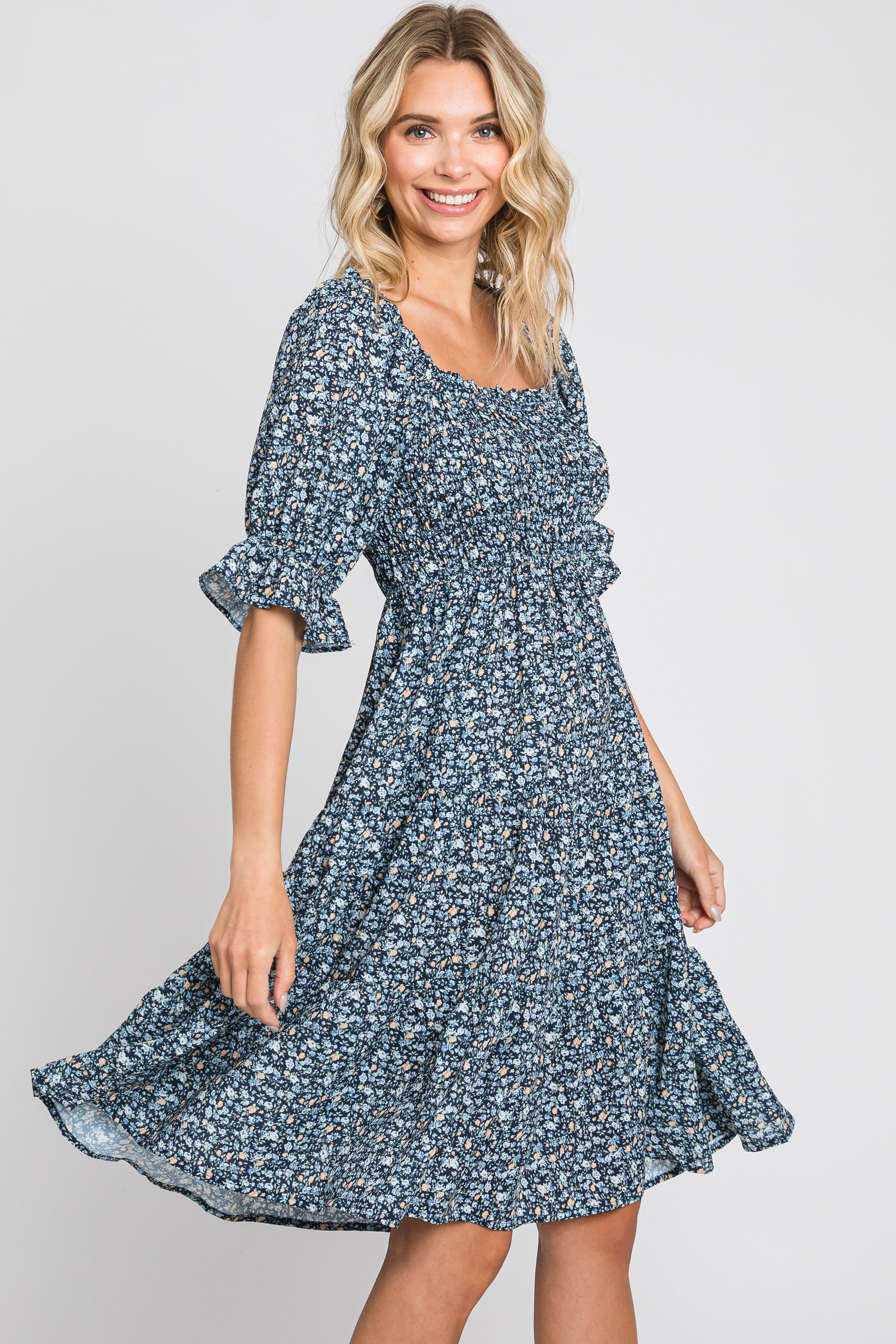 Black Floral Smocked Tiered Dress sold by Pinkblush product image thumbnail 2